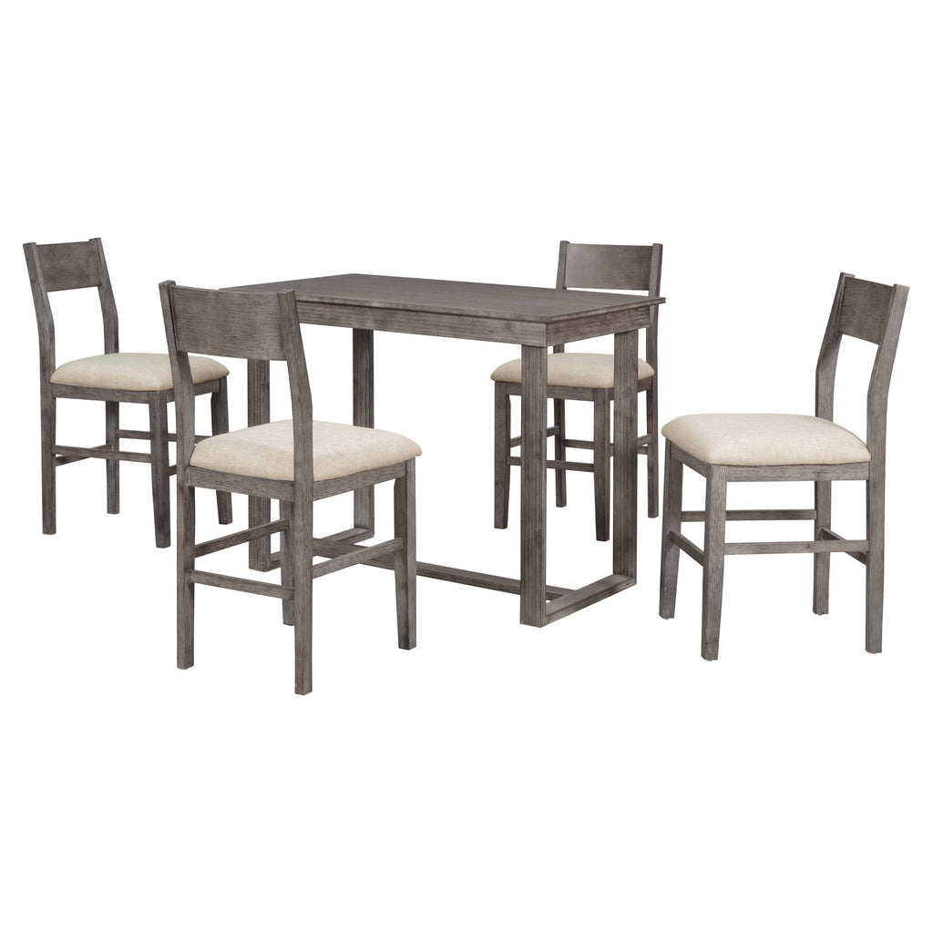 Harper & Bright Designs 5 Piece Dining Table Set Counter Height Dining Set with Classic Elegant Rectangel Table and 4 Padded Chairs for Kitchen Dining Room, Black and Beige