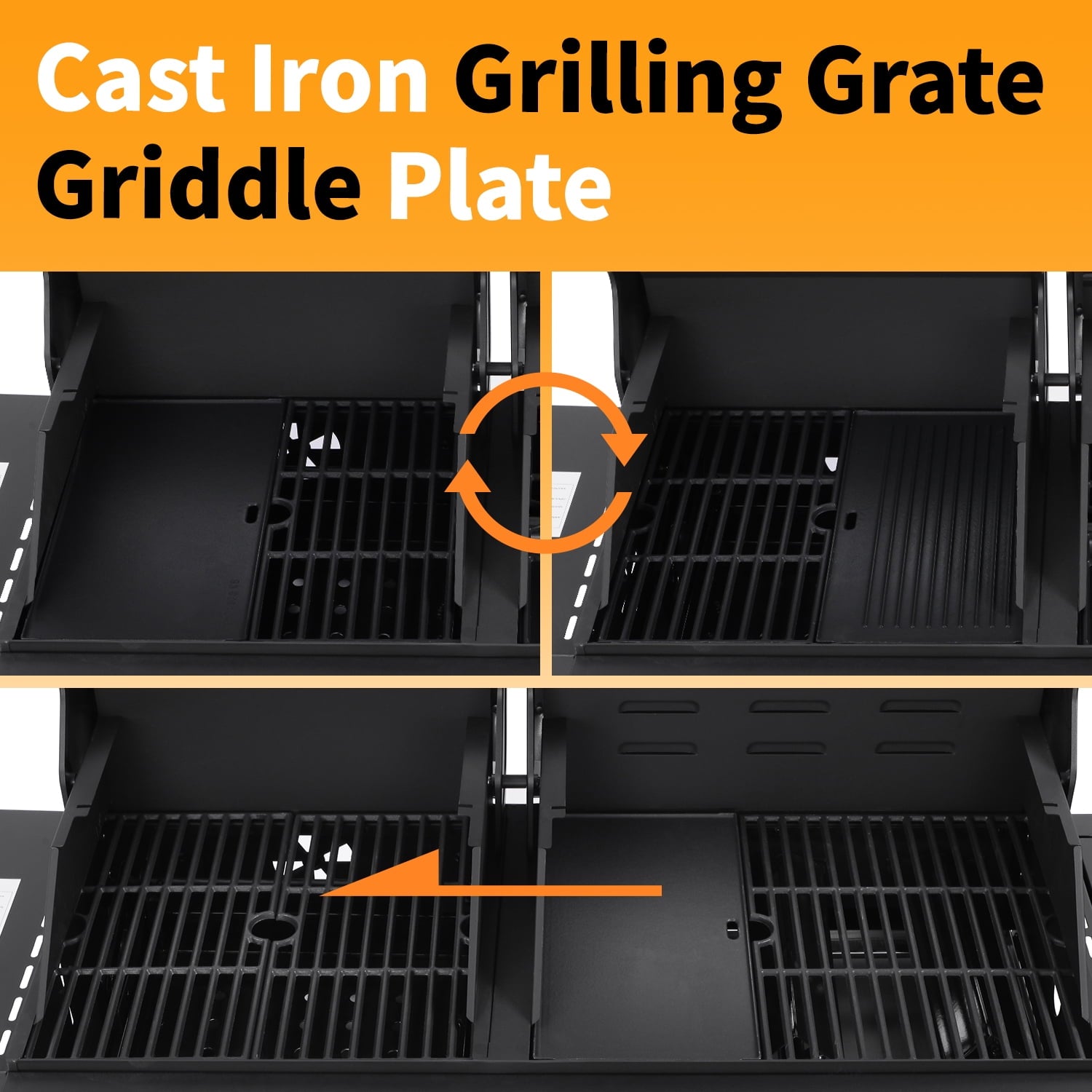 3 Burner Gas & Charcoal Combo Grill with Side Burner, Outdoor BBQ Propane Grill, 673 Sq. In. Cast Iron Grates & Reversible Griddle, 37200 BTU Stainless Steel Lid for Backyard Cooking