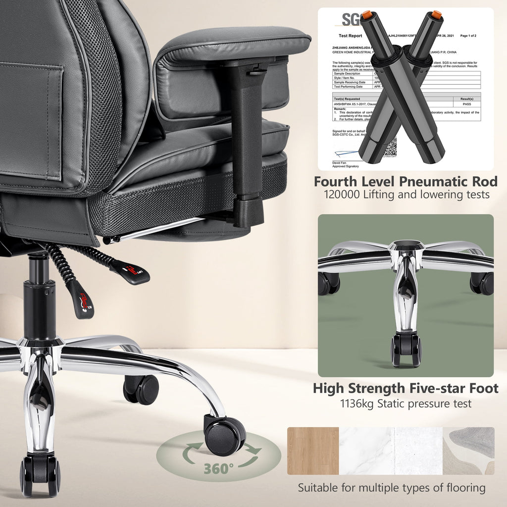 COOLHUT Big and Tall PU Leather Office Chair with Adjustable Headrest & Footrest, Executive Computer Desk Chair with 3D Adjustable Padded Armrest, Ergonomic Office Chair with Lumbar Support, Black