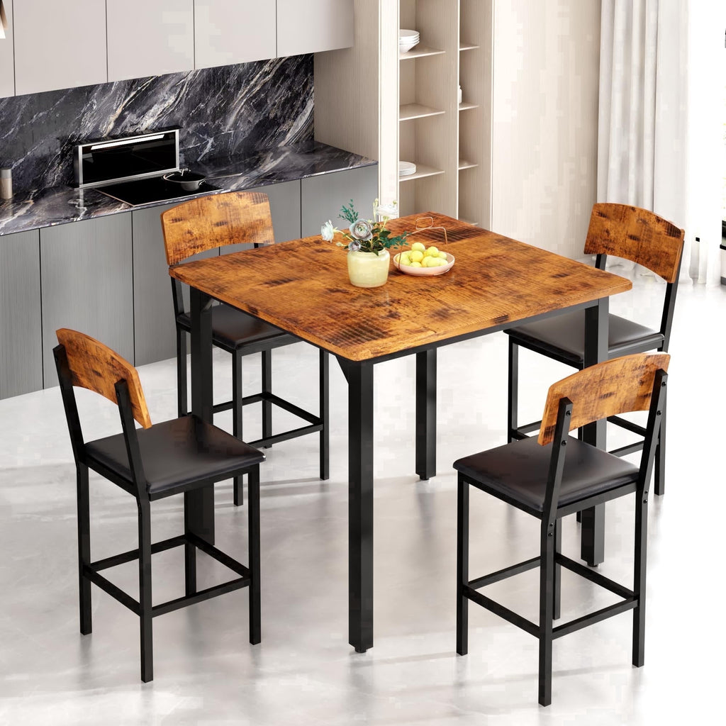 MIERES 5 Piece Dining Table Set High Top Dining Table Set for 4 Counter Height Small Kitchen Table With 4 Velvet Upholstered Chairs, Wood Small Dining Set for Bar Dining Room Breakfast