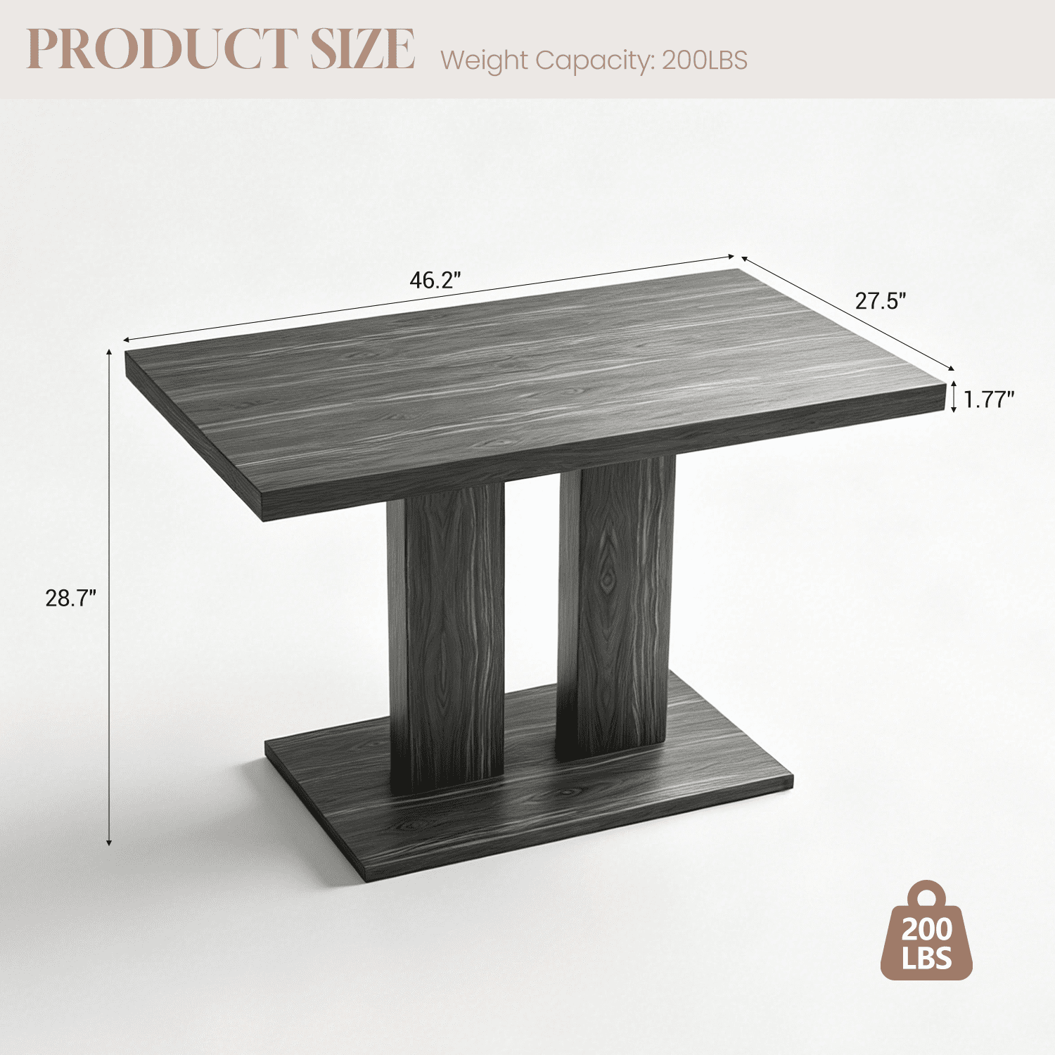 46.2 Dining Table,Modern Square Dining Table for 4-6 People,Rectangular Dining Room Table with Sturdy Pedestal Base，Rectangle kitchen Table for Living Room, Apartment