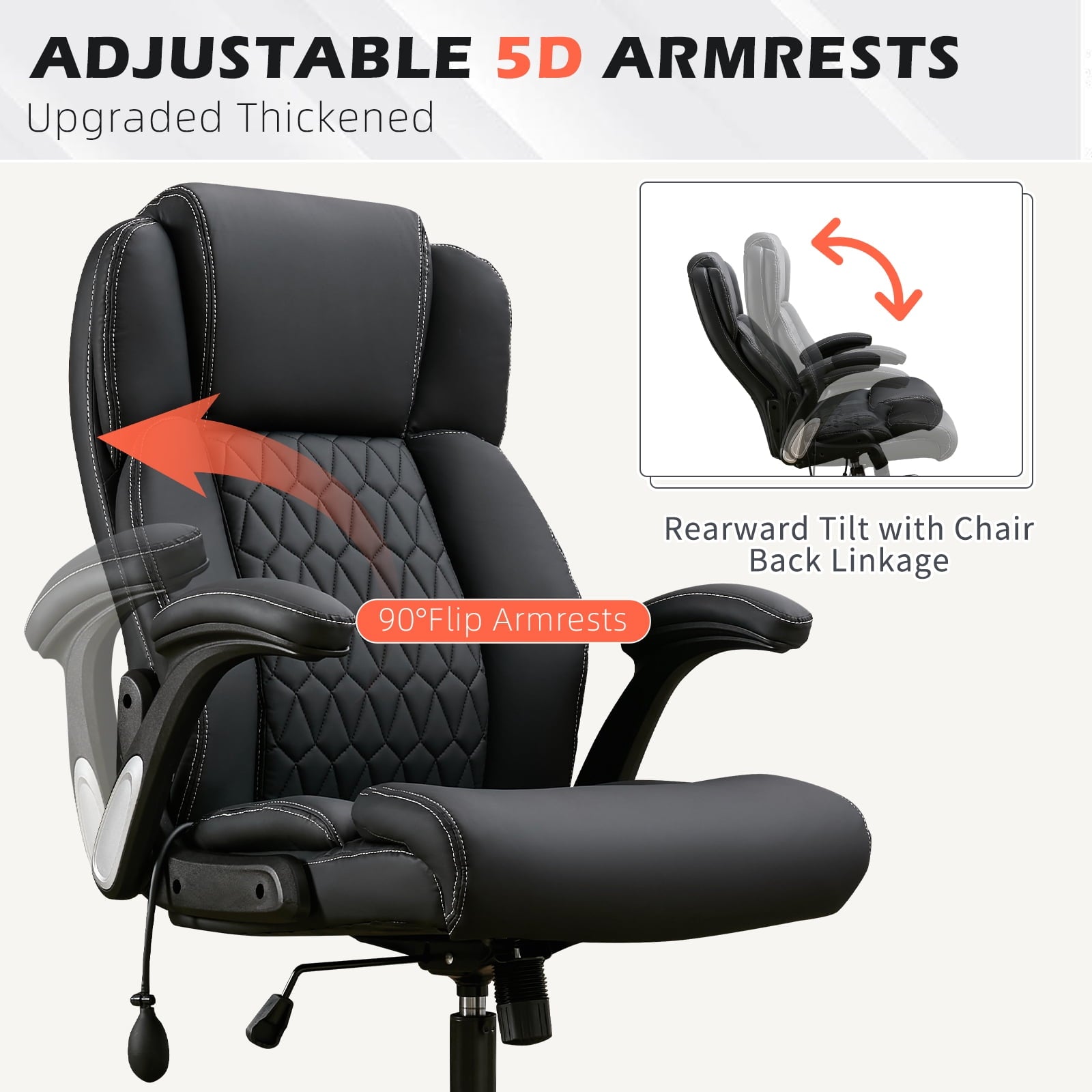 NYOAK 700lbs Big and Tall Office Chair, Heavy Duty Ergonomic Chair, Extra Wide Seat, Quiet Rubber Wheels, High Back with Lumbar Support, Flip-Up Arms