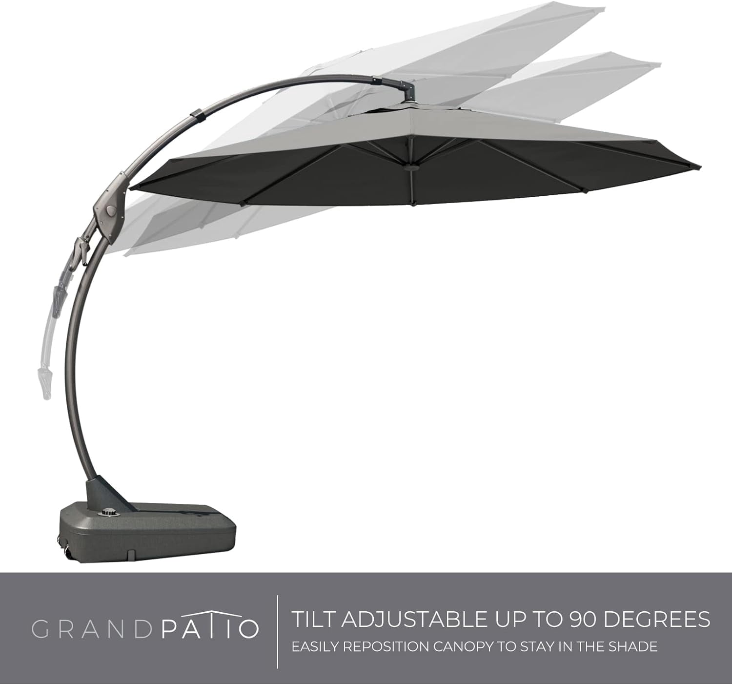 GRANDPATIO 12 Ft Outdoor Umbrella with Base, Large Aluminum Cantilever Offset Umbrella for Patio Pool, Black & White