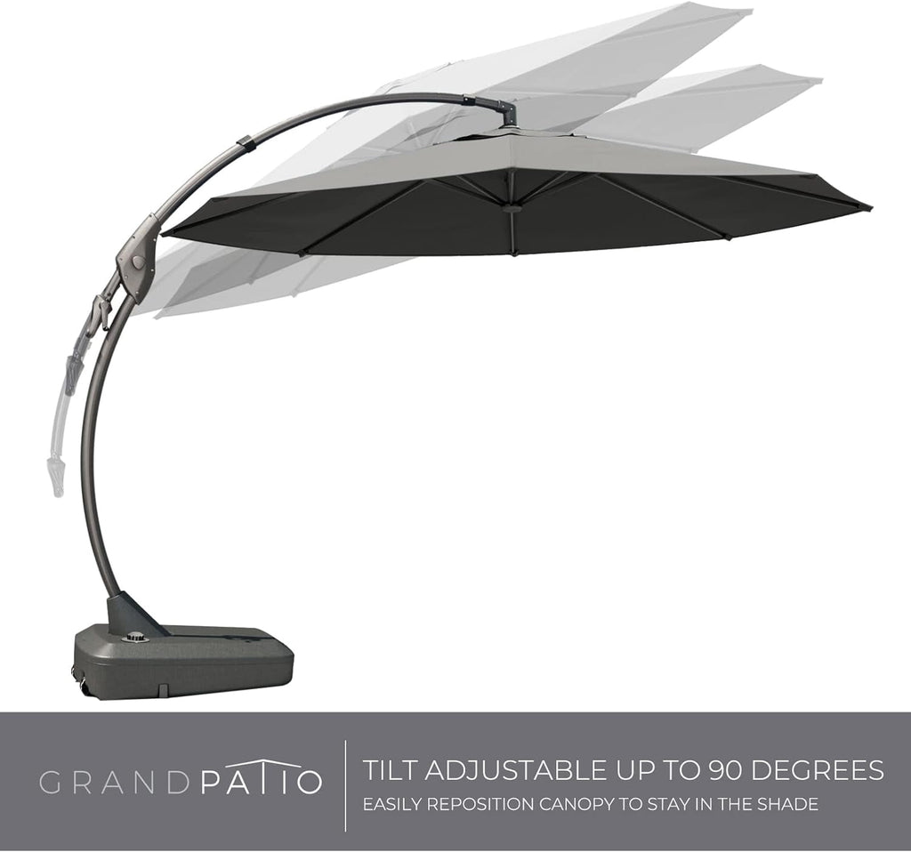 GRANDPATIO 12 ft Deluxe Aluminium Patio Umbrella with Base, Large Offset Outdoor Umbrella, Navy Blue