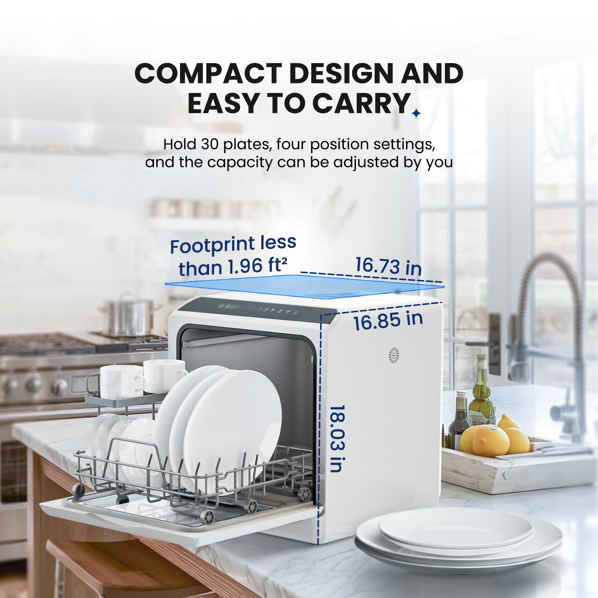 Simzlife Portable  Countertop Dishwasher with 5-Liter Built-in Water Tank and Air-Dry Function, 5 Washing Programs, 4 Place Setting