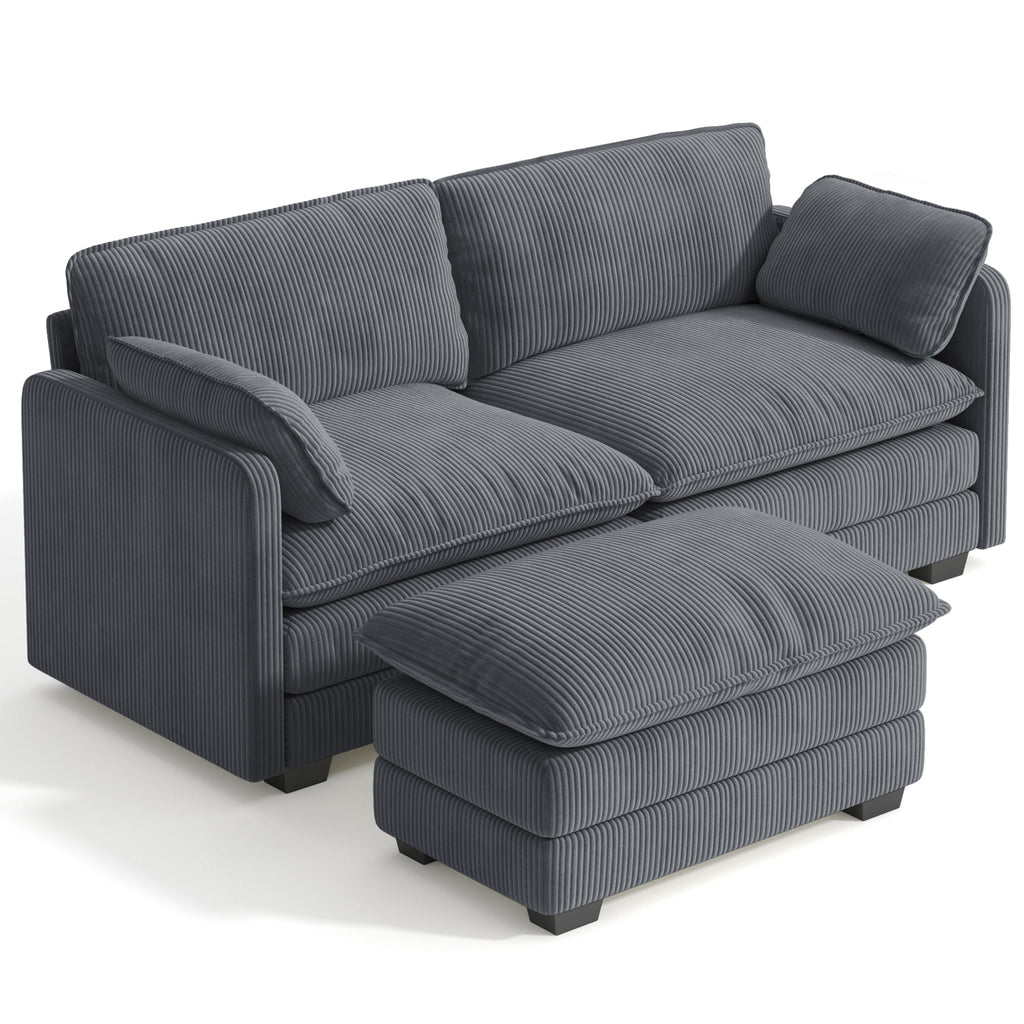 75’’ Cloud Couches for Living Room, Noelse L Shaped Modular Sofa with Deep Seats, 2 Seater Love Seat Couch with Removable Washable Corduroy Fabric for Living Room Bedroom and Apartment, Gray