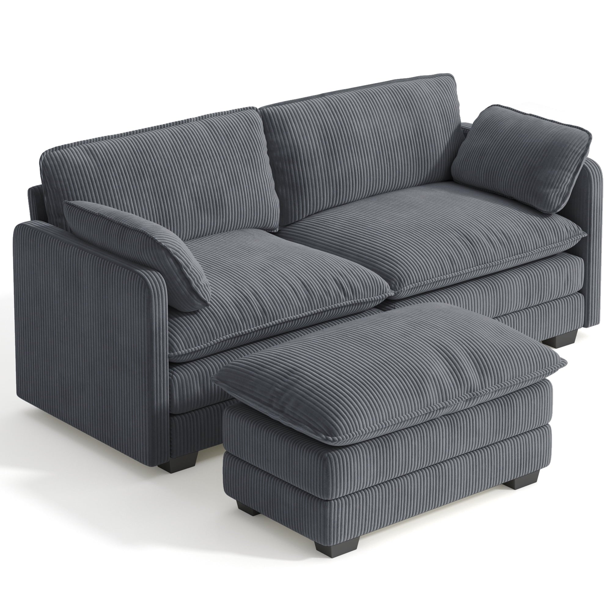 75’’ Cloud Couches for Living Room, Noelse L Shaped Modular Sofa with Deep Seats, 2 Seater Love Seat Couch with Removable Washable Corduroy Fabric for Living Room Bedroom and Apartment, Gray