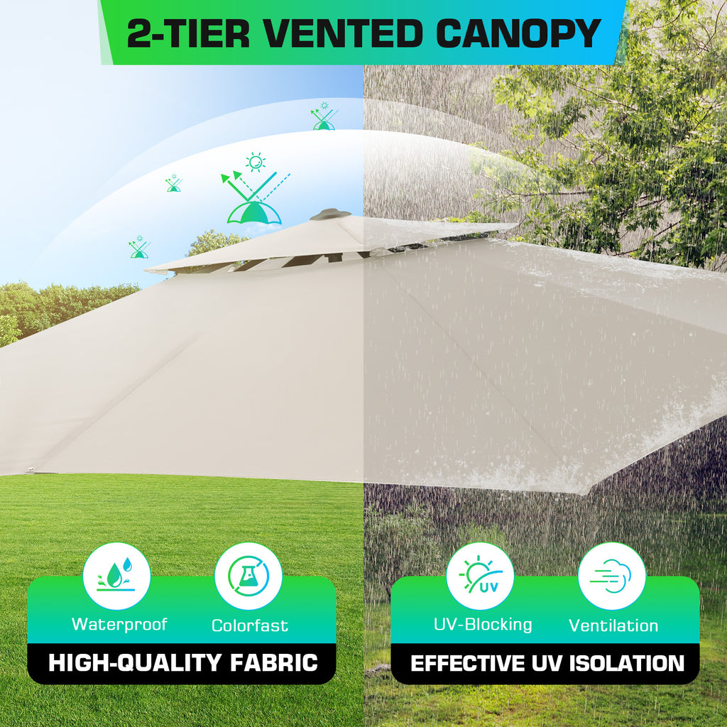 COBIZI 10x10 Offset Hanging Market Patio Umbrella with Easy Tilt Adjustment, Double Roof Cantilever Umbrella Aluminum Umbrella with 360-degree Rotation for Garden Deck Pool Patio, Gray