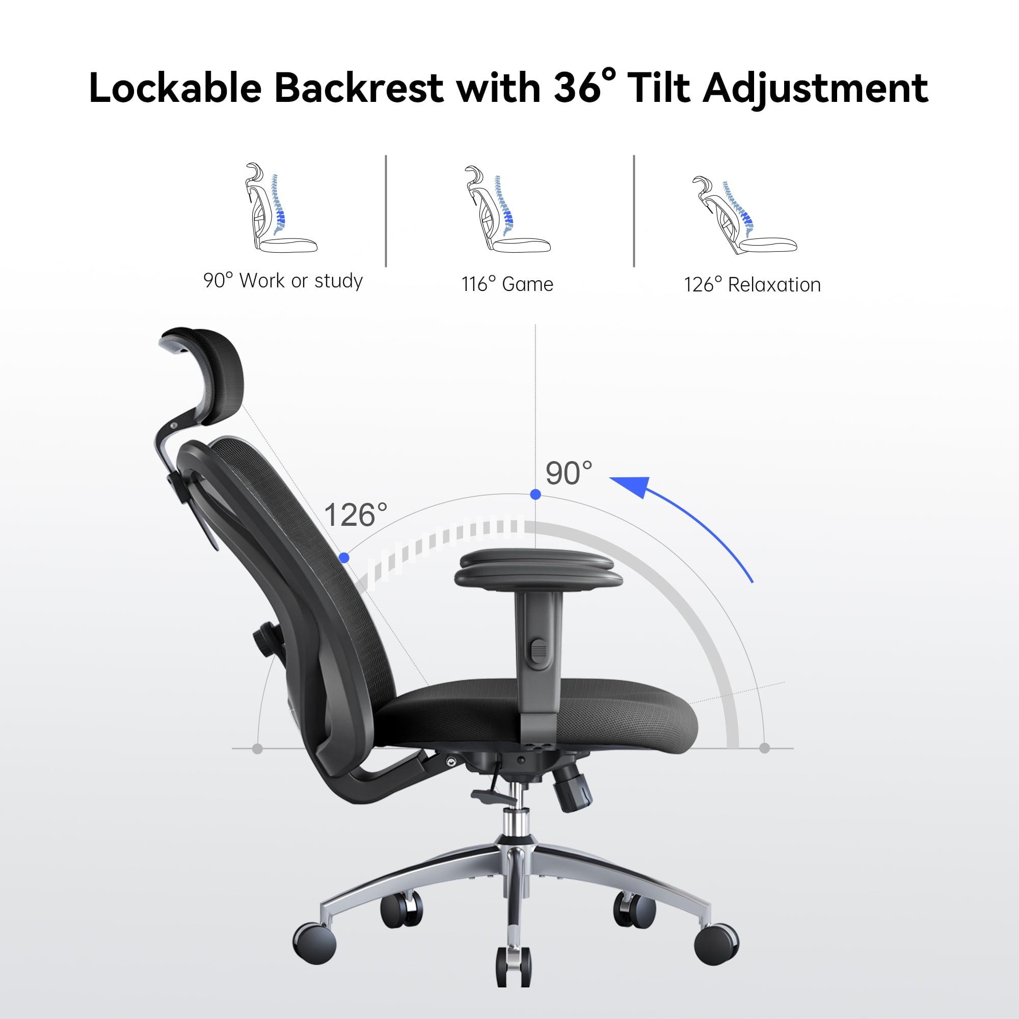 Sihoo M18 Mesh Ergonomic Office Chair with Adjustable Lumbar Support, High Back, Black