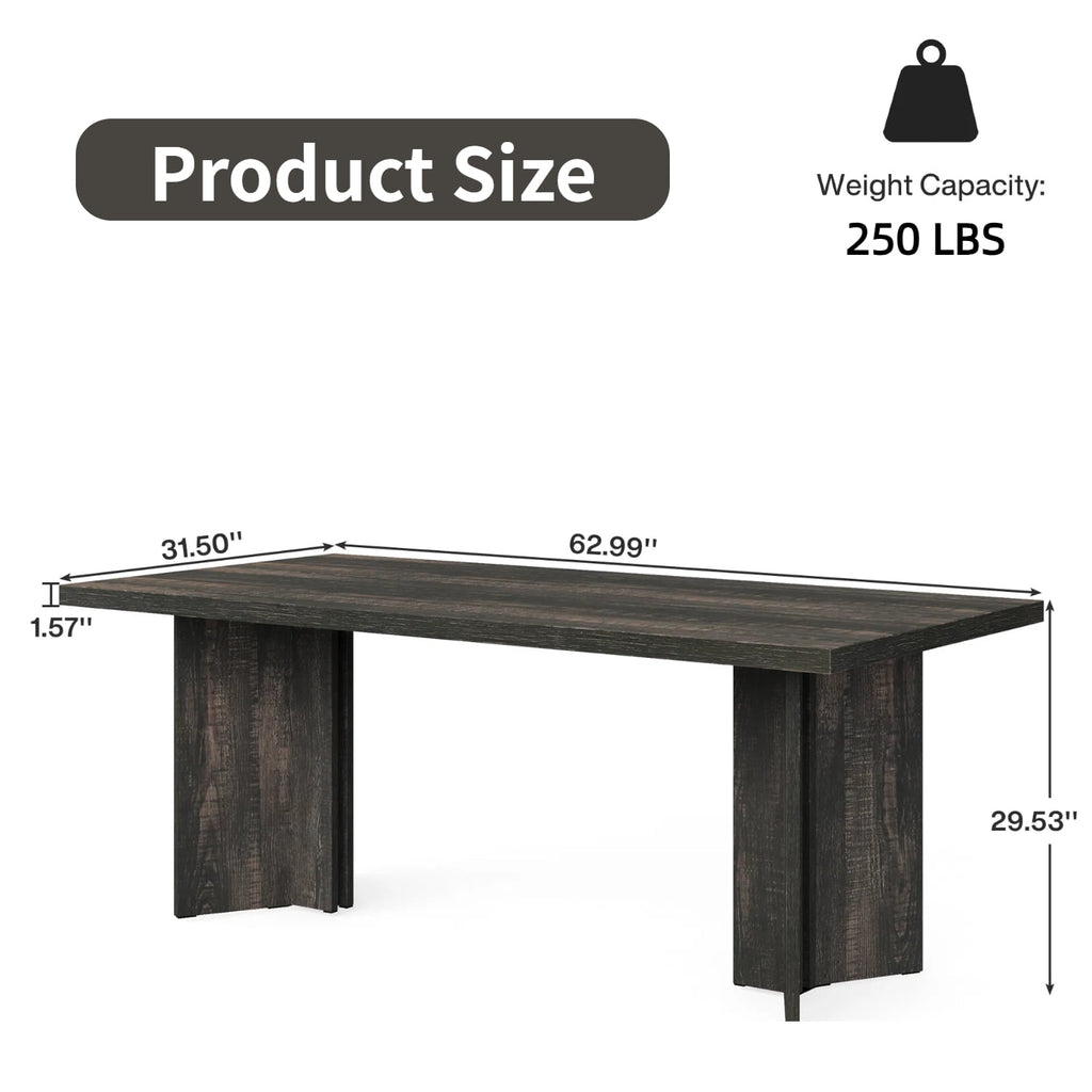 Fnova 63 Rectangular Modern Dining Table, Wooden Modern Kitchen Table for 6 People for Dining Room, Warm Brown (Chairs Not Included)