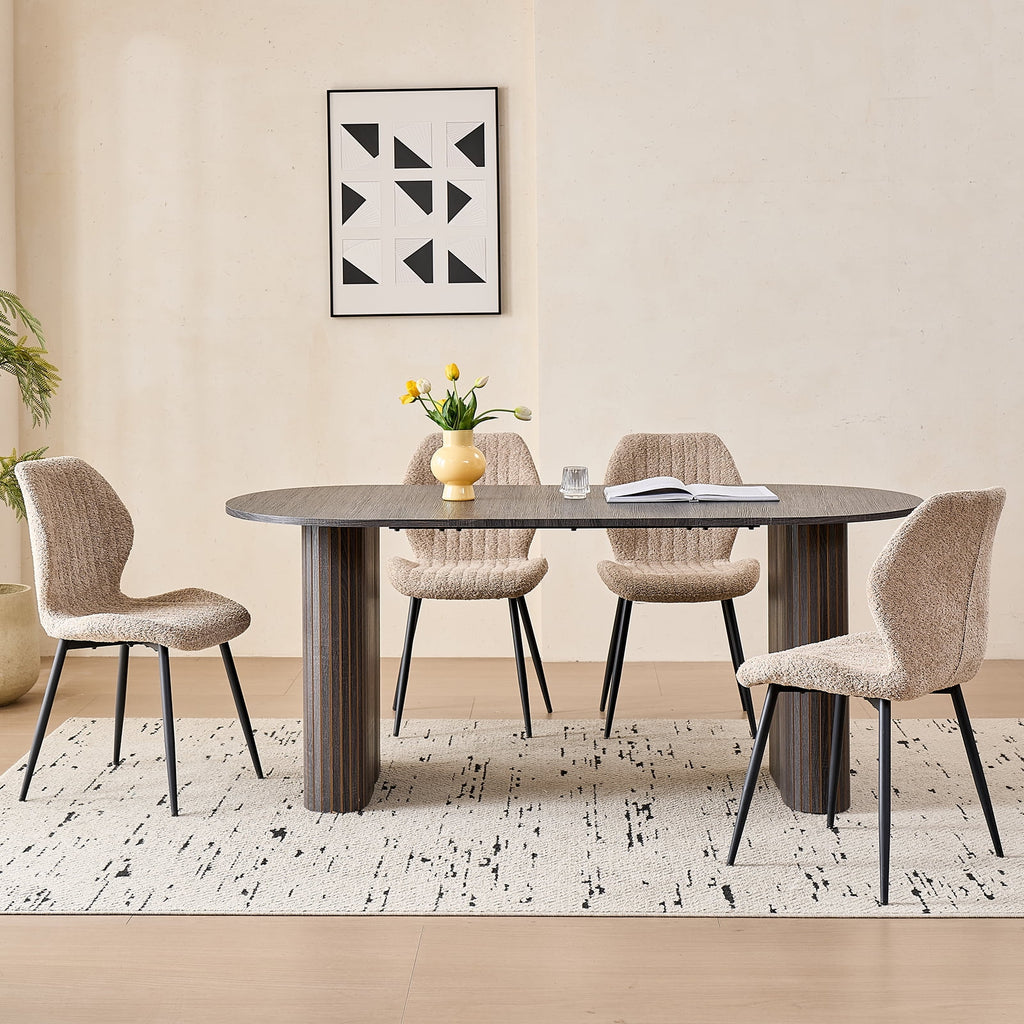 71 Natural Large Dining Table Set for 4 Modern Kitchen Table with Beige Boucle Upholstered Kitchen Chairs Set of 4
