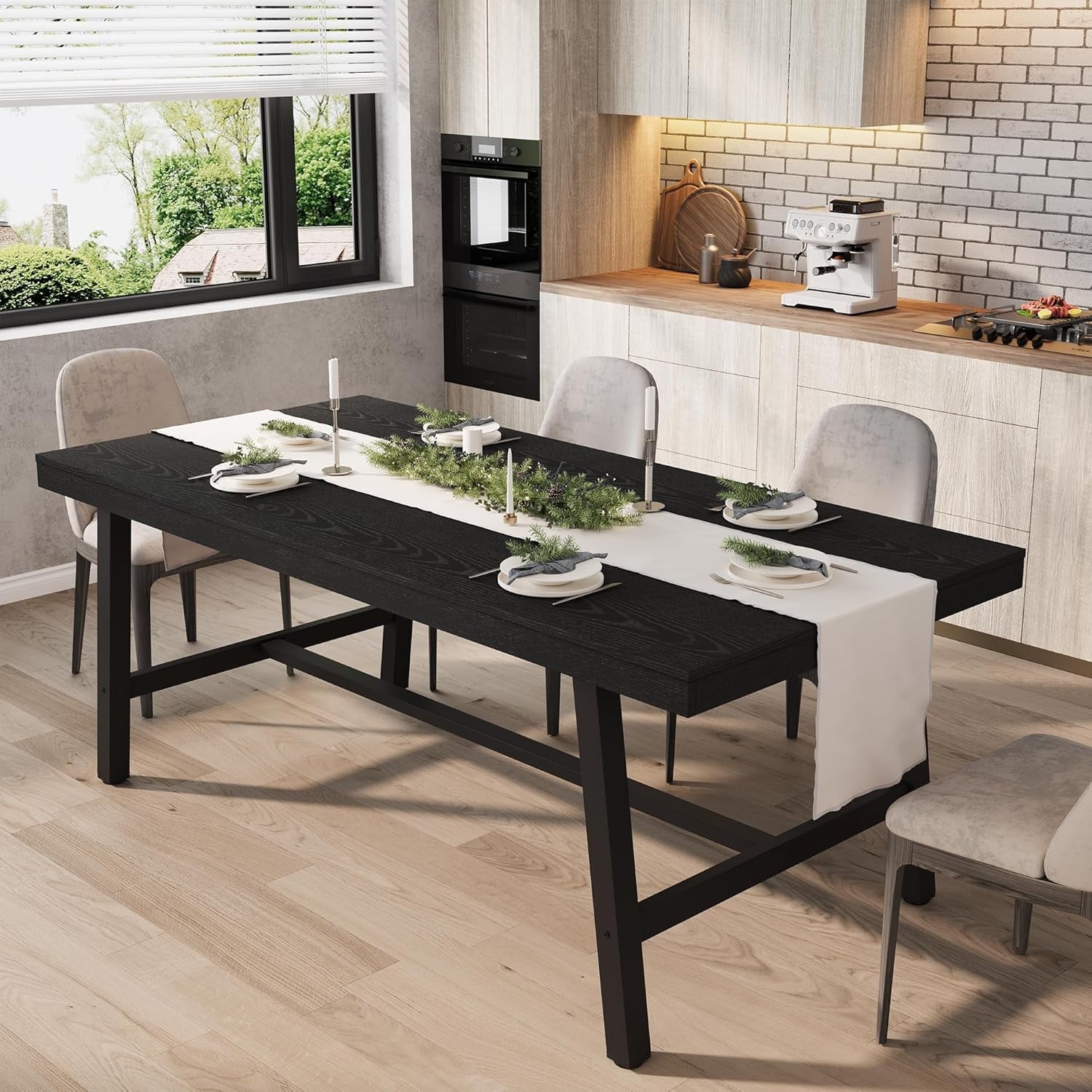 70.87 Inch Long Large Rectangle Dining Table for 6-8 People, Modern Kitchen Dining Room Table with Rustic Wooden Tabletop & Strong Metal frame(Only Gray Walnut Table)