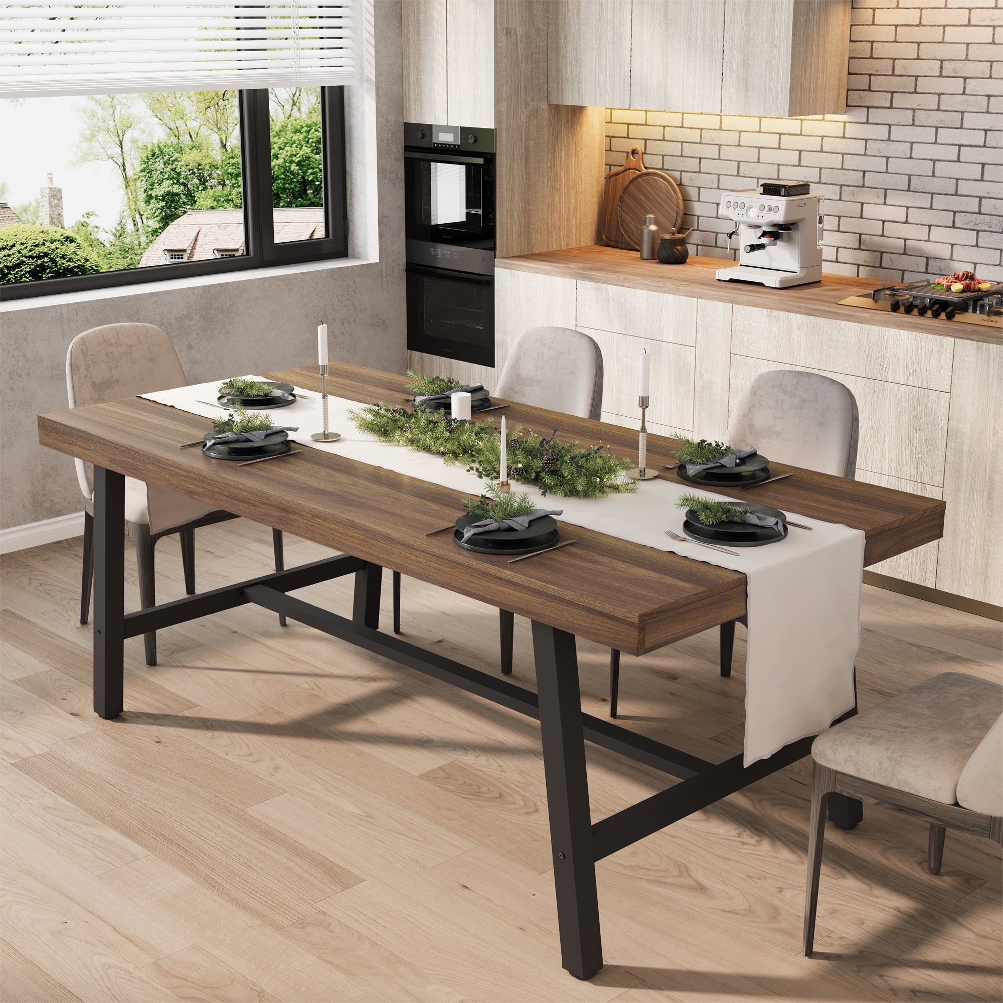 70.87 Inch Long Large Rectangle Dining Table for 6-8 People, Modern Kitchen Dining Room Table with Rustic Wooden Tabletop & Strong Metal frame(Only Gray Walnut Table)
