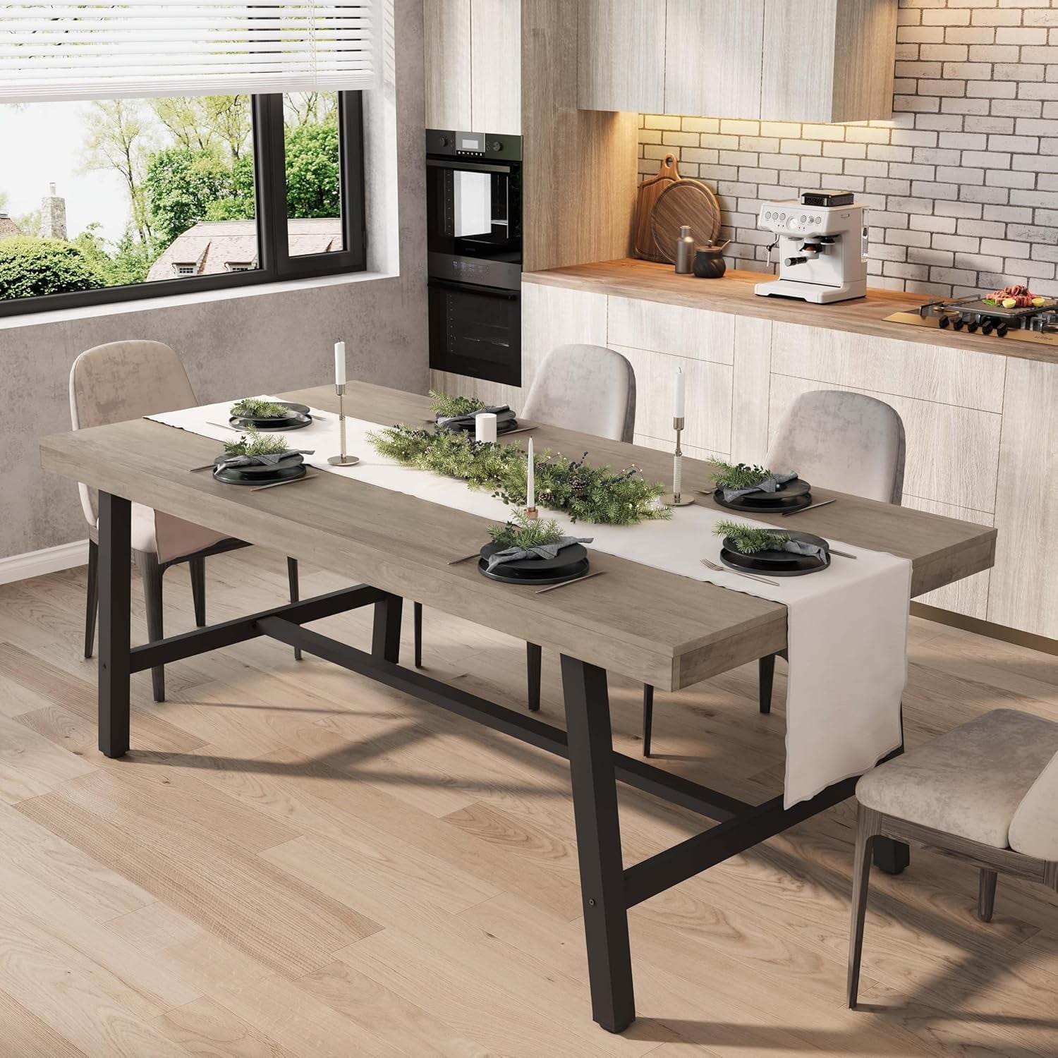 70.87 Inch Long Large Rectangle Dining Table for 6-8 People, Modern Kitchen Dining Room Table with Rustic Wooden Tabletop & Strong Metal frame(Only Gray Walnut Table)