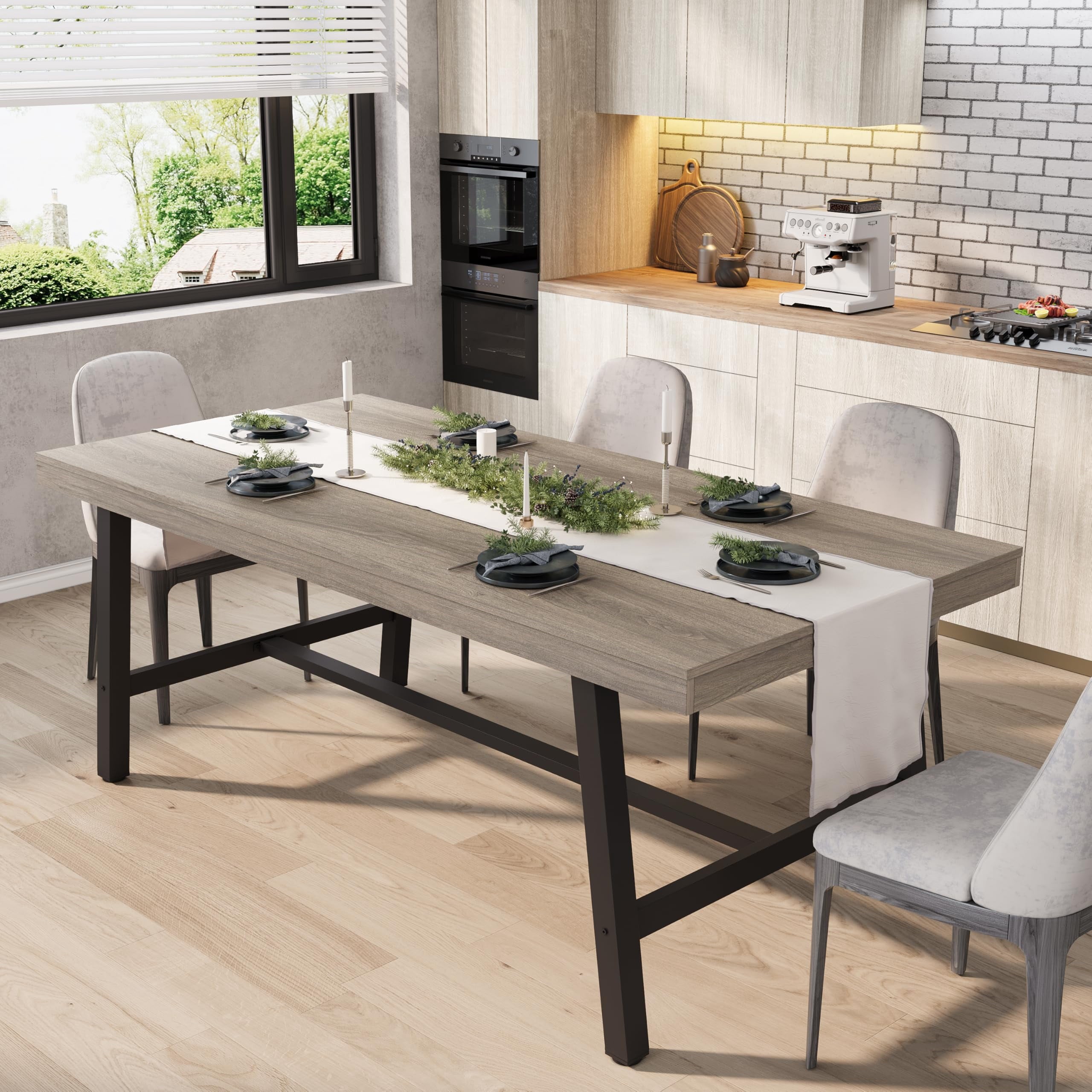 70.87 Inch Long Large Rectangle Dining Table for 6-8 People, Modern Kitchen Dining Room Table with Rustic Wooden Tabletop & Strong Metal frame(Only Gray Walnut Table)