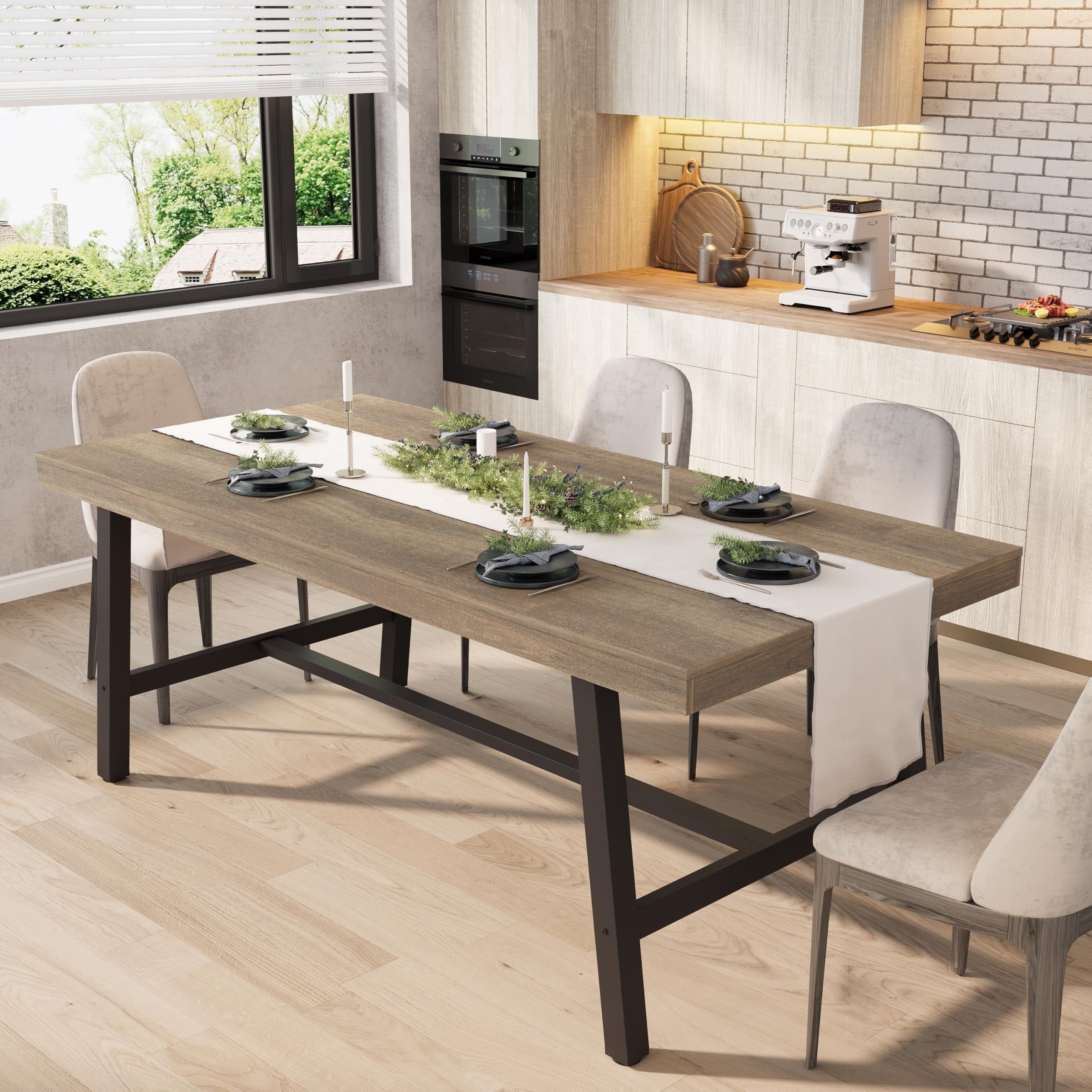 70.87 Inch Long Large Rectangle Dining Table for 6-8 People, Modern Kitchen Dining Room Table with Rustic Wooden Tabletop & Strong Metal frame(Only Gray Walnut Table)