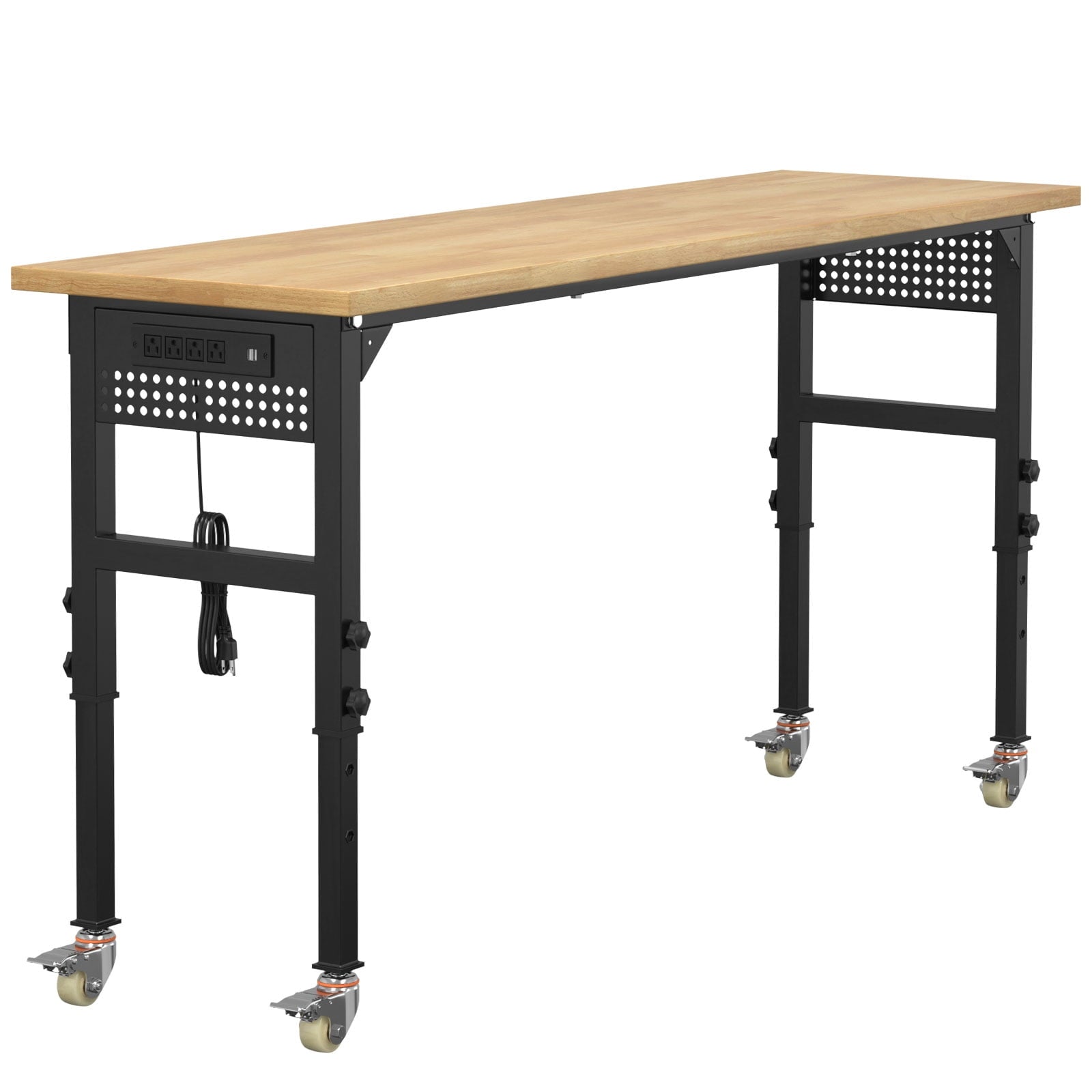 60 Adjustable Workbench,Heavy-Duty Work Table,3000 LBS Load Capacity Hardwood Workstation Outlets with Power strips and Wheels,for Workshop, Garage
