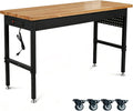 70 Inch Adjustable Workbench with Power Outlet Heavy Duty 2500 LBS Load Capacity Hardwood Work Table for Garage 6 Level Height Adjustable Workshop Bench with Wheels (70x22)