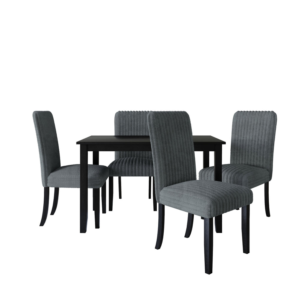 Home Design Guymon 5-Piece Dining Set with 1 Rectangular Table and 4 Slat-Back Cushioned Chairs, Black/Light Beige, Modern Style, Space-Saving