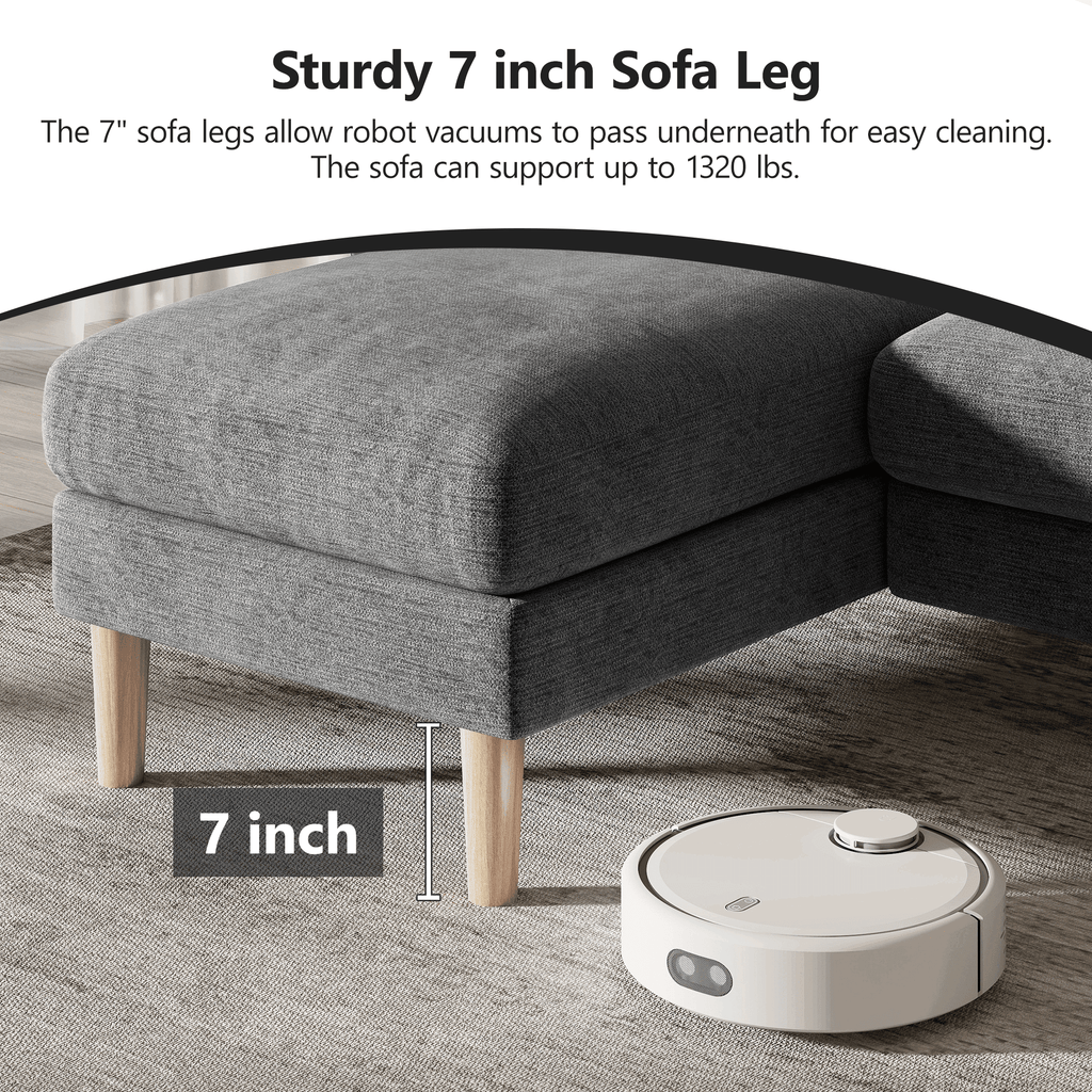 BedLuxury 100 U-Shape Sectional Sofa with Chaise, Chenille Modern Couch with High Legs for Living Room, Apartment, Gray