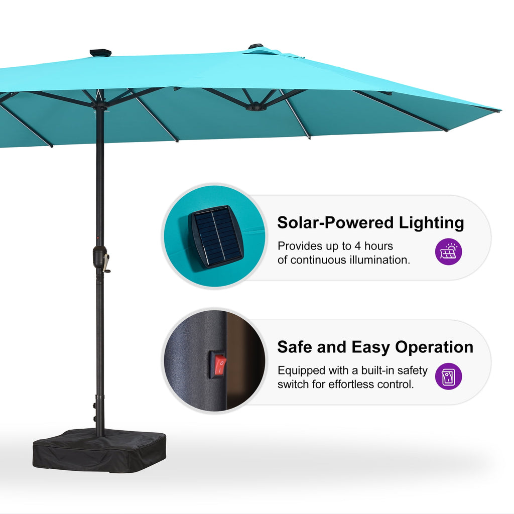 PURPLE LEAF 13ft Market Patio Umbrella with Solar LED and Base Double-Sided Sun Umbrellas for Pool Beach Deck Backyard Taupe