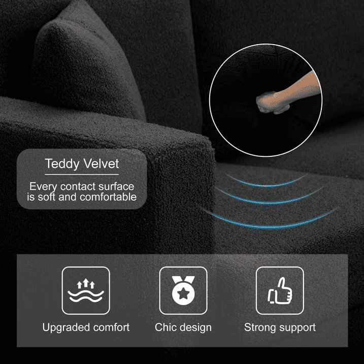 Gewnee 86.6 Modern Sofa Couch,Teddy Velvet 3 Seaters Comfy Couch with Deep Seat for Living Room,2 Pillows,Beige