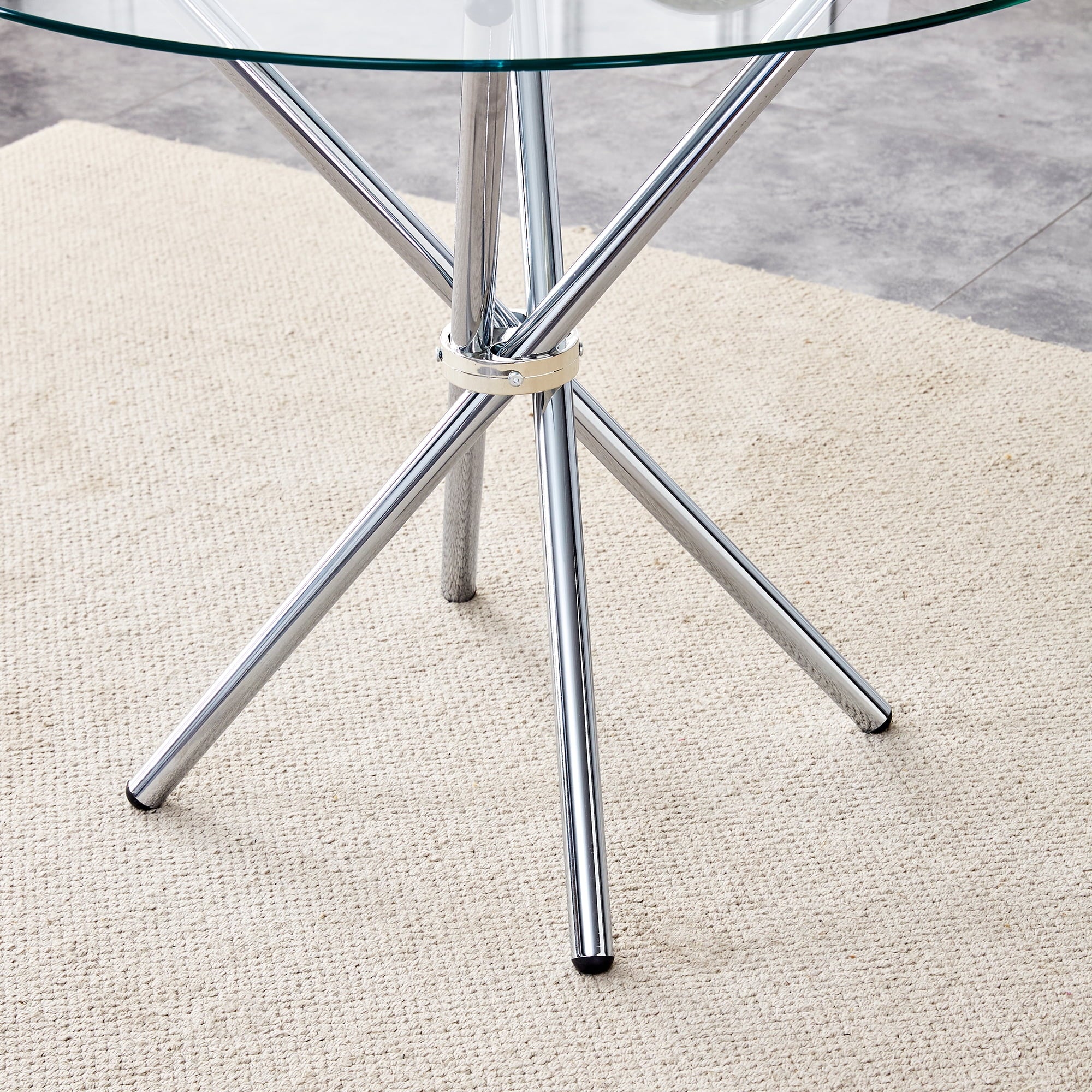 LUFTUT 36.6 Round Glass Dining Table, Modern Gold Base Kitchen Table, Small Space Bistro Table, Clear Tempered Glass Top for Apartmen