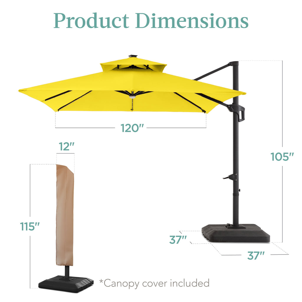 Best Choice Products 10x10ft 2-Tier Square Outdoor Solar LED Cantilever Patio Umbrella w/ Base Included - Tan