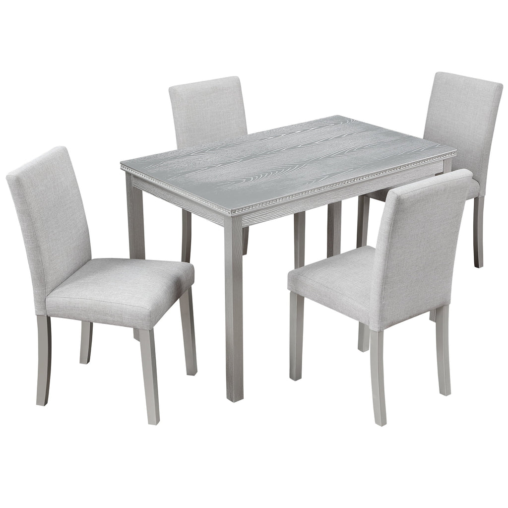 UHOMEPRO 5 Piece Dining Table Set, Modern Dining Table Sets with Rectangular Table and 4 Fabric Upholstered Chairs, Dining Set for Kitchen and Dining Room, White