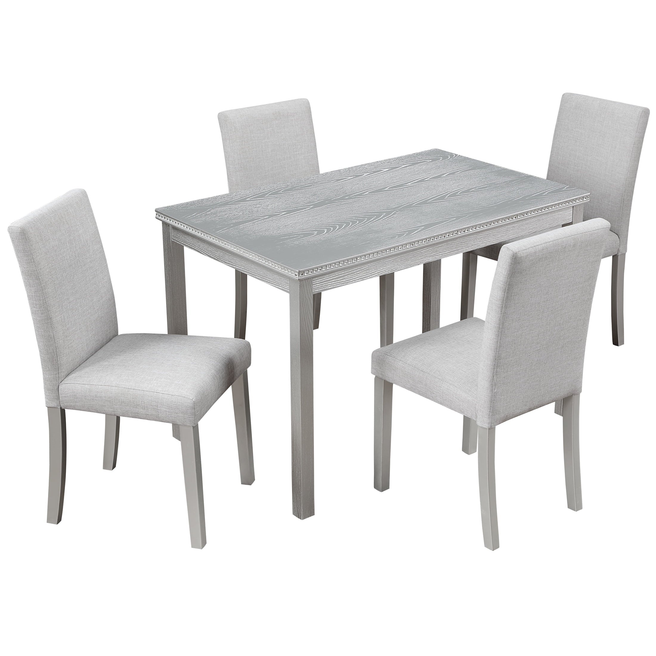 UHOMEPRO 5 Piece Dining Table Set, Modern Dining Table Sets with Rectangular Table and 4 Fabric Upholstered Chairs, Dining Set for Kitchen and Dining Room, White