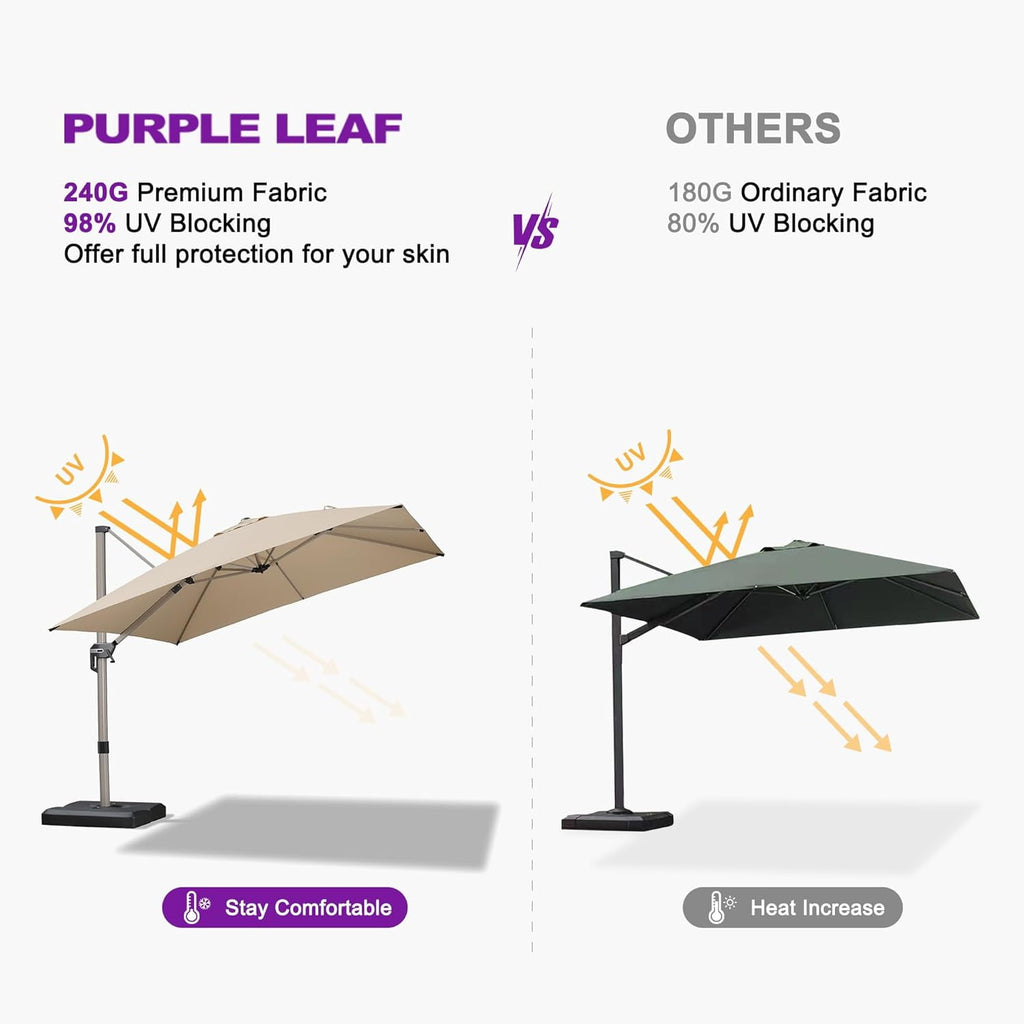 PURPLE LEAF Patio Umbrella with Base Included, 10ft Outdoor Aluminum Cantilever Umbrella with 360° Rotation, Aluminum Large Offset Umbrella for Outdoor Garden Pool, Beige