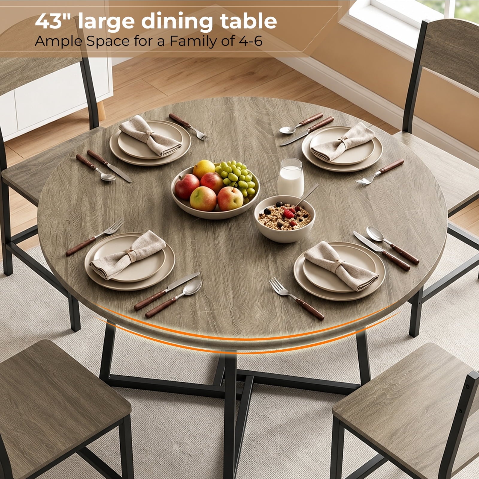 Gasee Dining Table, 43 Round Dining Table, Solid Wood Thickened Table Top Kitchen Dining Table,Dining Table for Dining Room, Home(Only Table),Rustic Brown