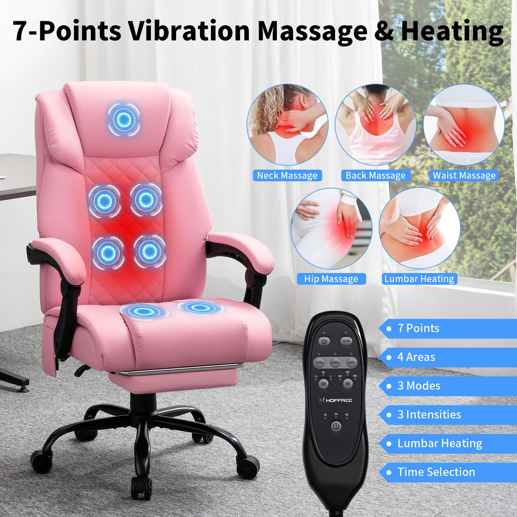 Hoffree Massage Office Chair 400LBS Executive Office Chair Massage and Footrest Big and Tall Office Chair with Heated Lumbar Support, Ergonomic Computer Desk Chair Reclining High Back Leather Office
