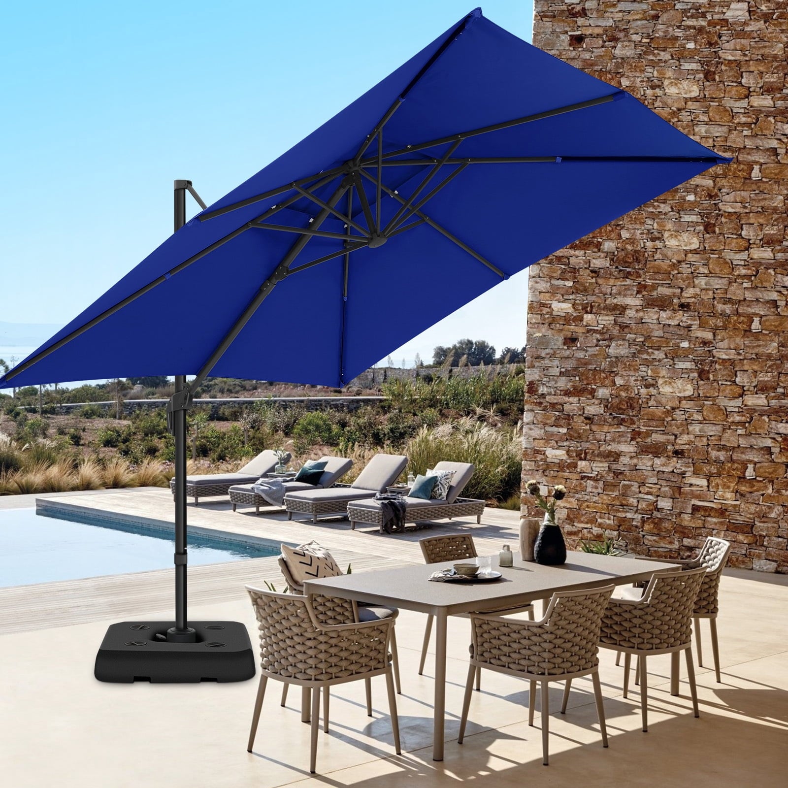 COBIZI 10x10 Offset Hanging Market Patio Umbrella with Easy Tilt Adjustment, Double Roof Cantilever Umbrella Aluminum Umbrella with 360-degree Rotation for Garden Deck Pool Patio, Gray