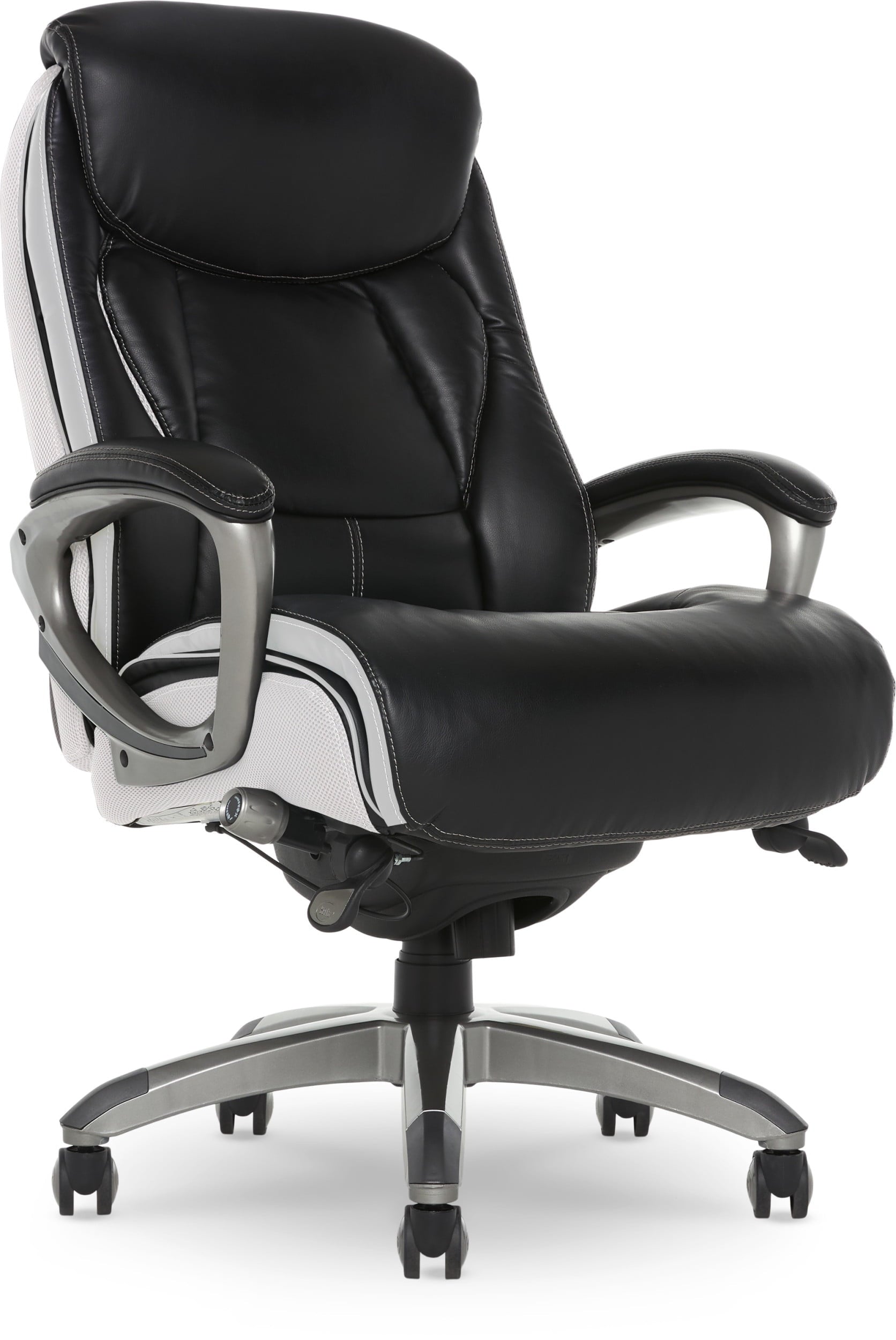 Serta Lautner Executive Home Office Desk Chair, Ergonomic High-Back with Adjustable Lumbar and Body Pillows, SmartLayers and ComfortCoils Technology, Mesh and Bonded Leather, Black and Gray