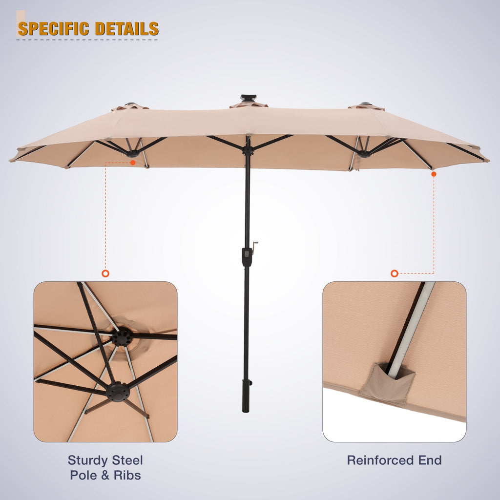 Alpha Joy 13ft Large Double-Sided Outdoor Patio Umbrella with Colorful Solar Lights, Navy Blue