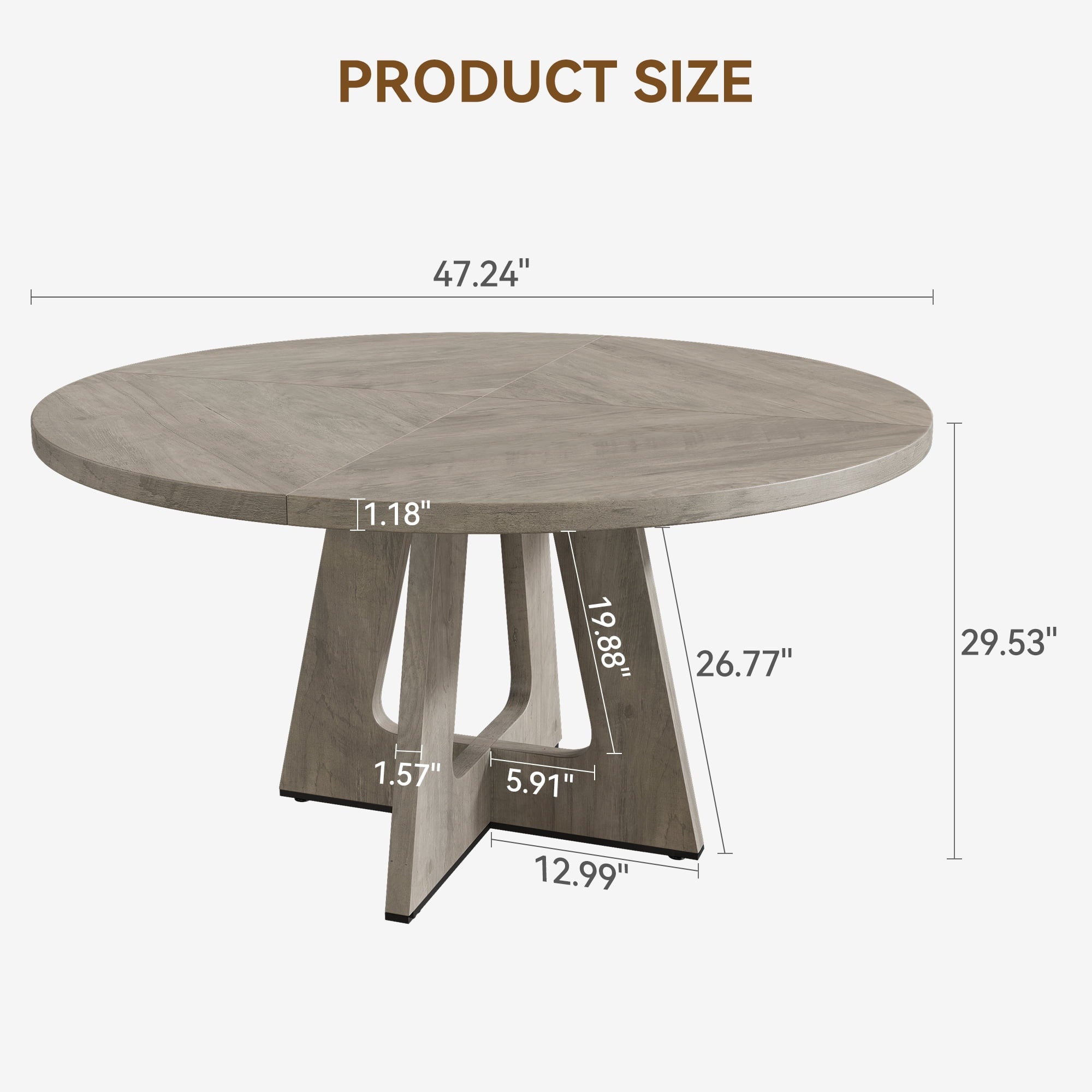 47'' Round Large Dining Table Set for 4 to 6,Mid Century Wood Dinner Table with Wide Tabletop and Cross Base,Dining Room Table for Home Dining Room or Living Room (No Chairs)