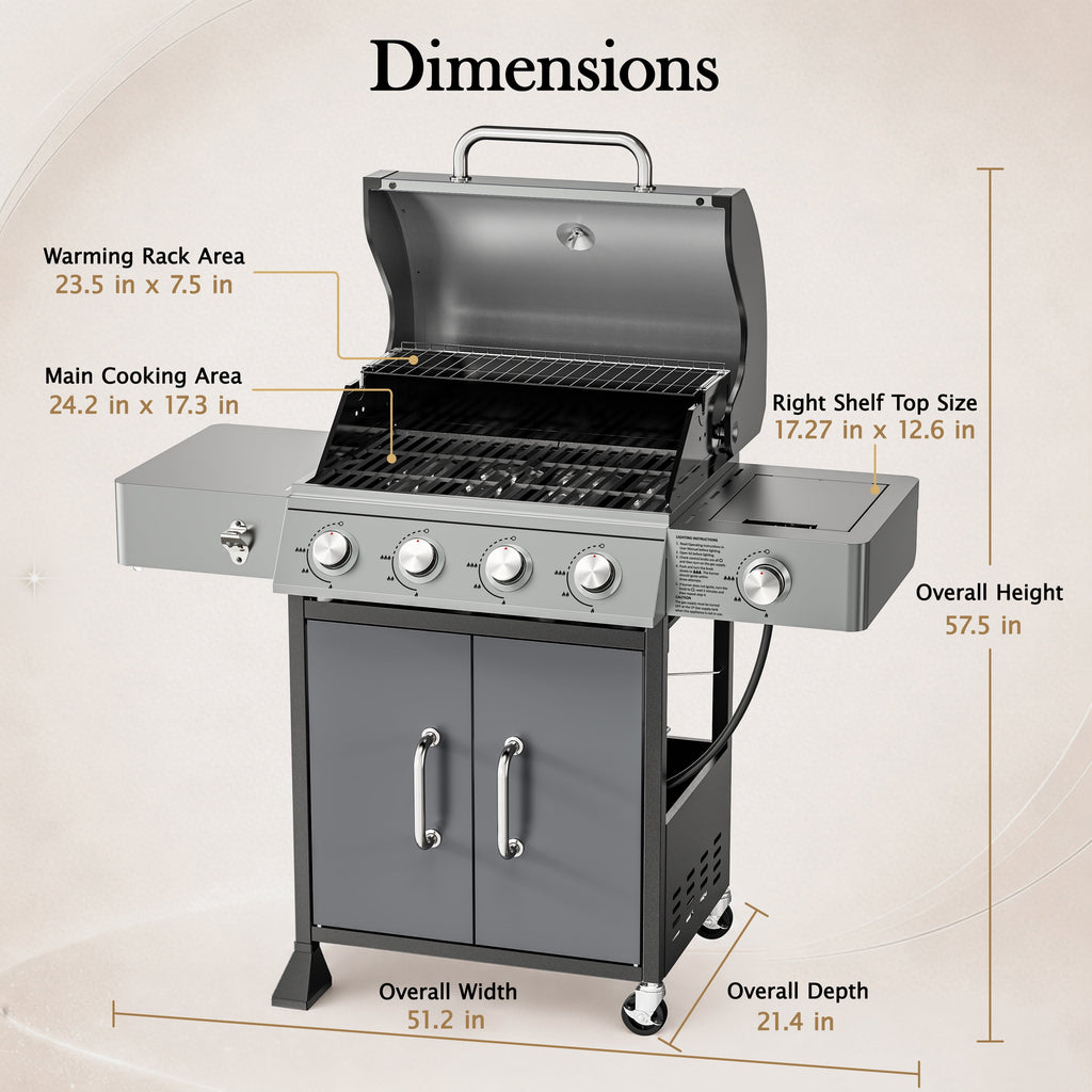 72,000 BTU Gas Grills Clearance, 6-Burner Propane BBQ Grill with Side Burner, 650 Sq.In Cooking Area, Cast Iron Grates, Warming Rack, Thermometer, Outdoor Grill for Patio Backyard