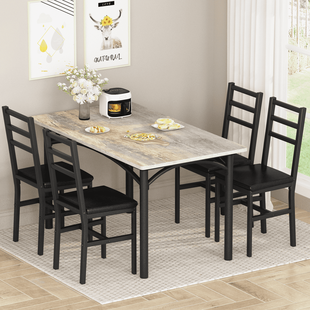Baxluxe 4-person dining table set, farmhouse-style wooden kitchen dining table and chair set, farmhouse 5-piece dining table set with storage rack, small kitchen dining table set,Black
