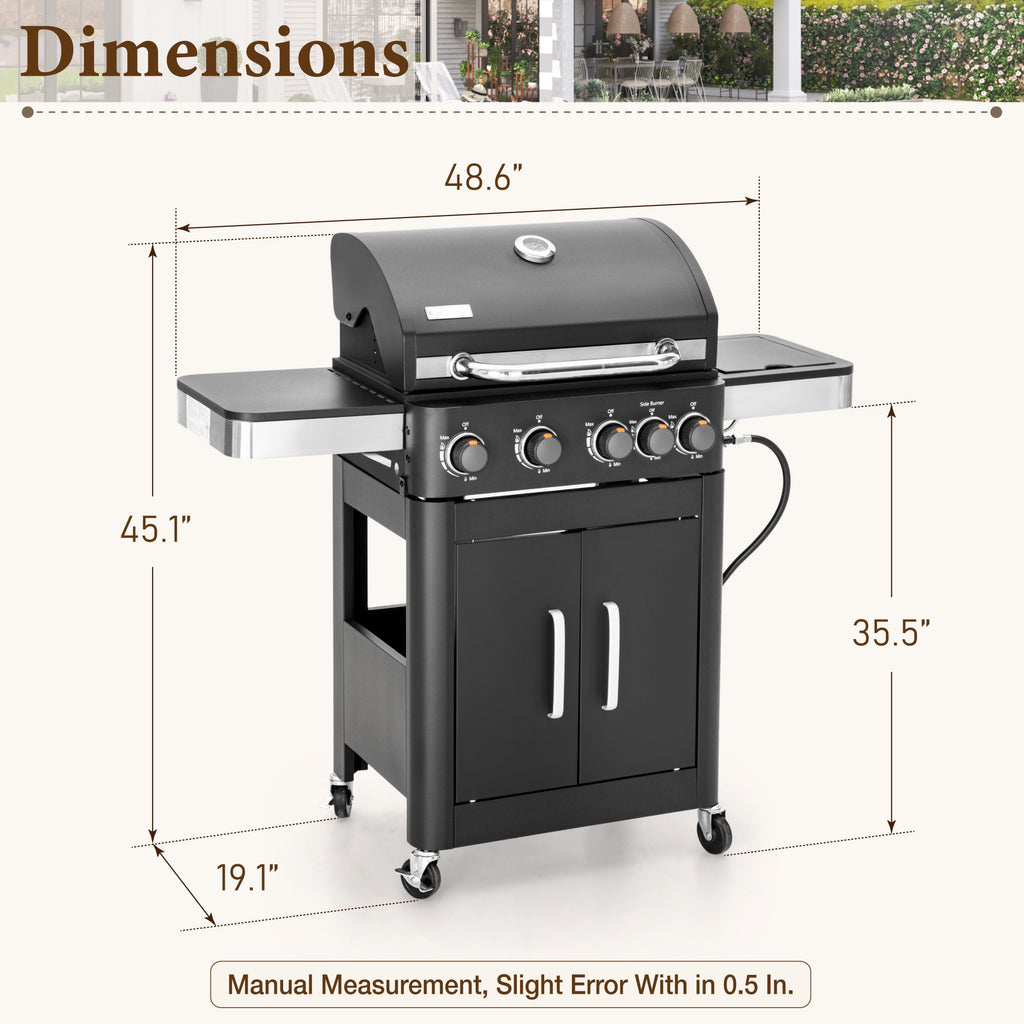 MF Studio 4 Burner Propane Gas Grill and Griddle Combo with Side Burner BBQ Grill - Black