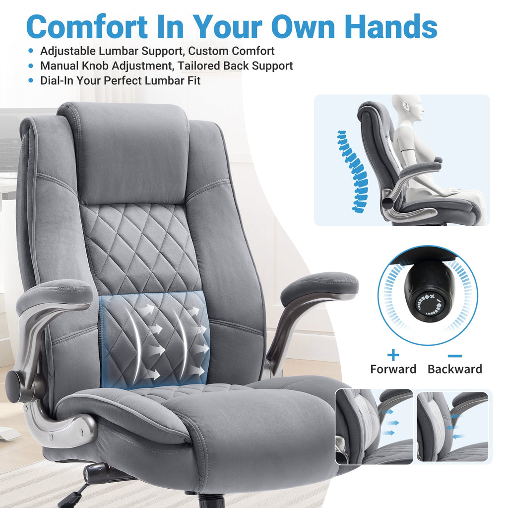 Ergonomic Home Office Chair with Locking Wheels, High-back Desk Chair with Thick Padded Flip-up Armrest, Comfy Executive Chair with Adjustable Lumbar Support for Home & Office & Work