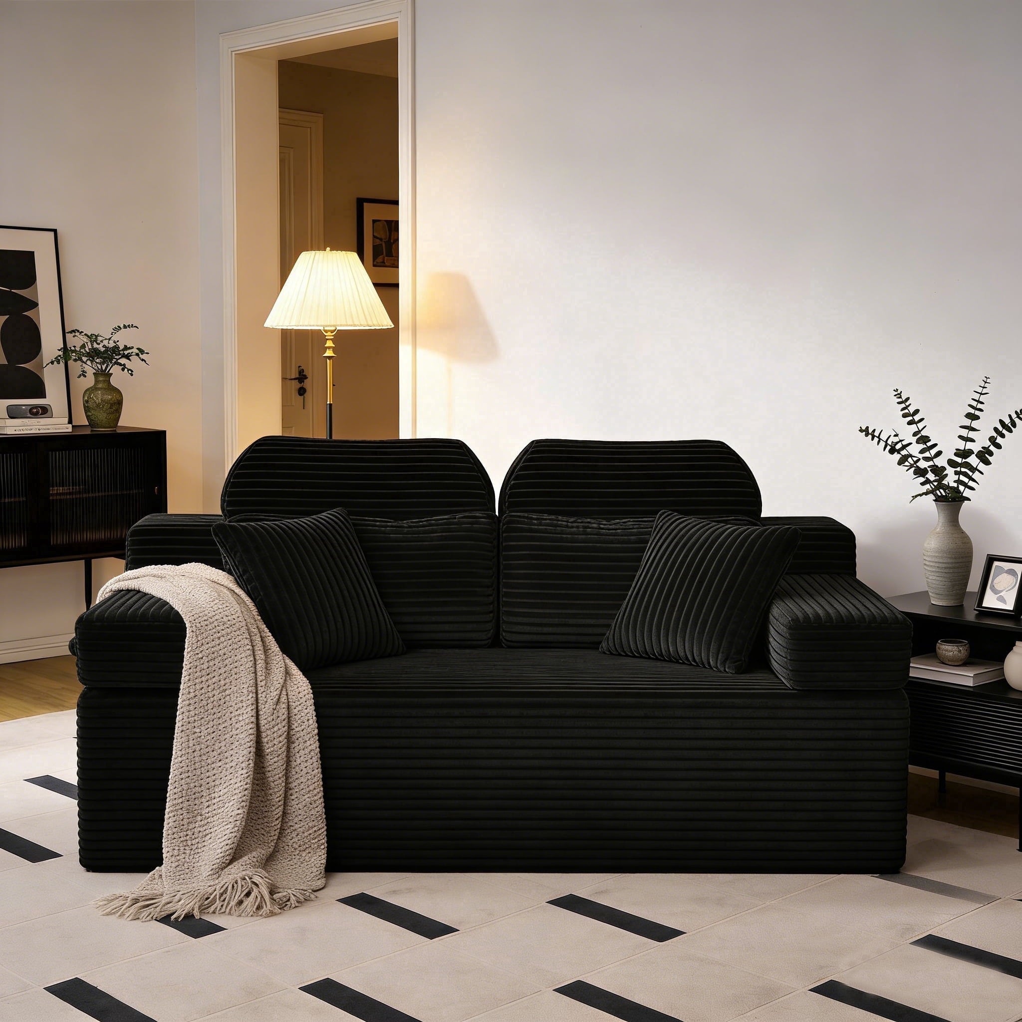 71 High Backrest Sofa for Small Spaces, Compressed Corduroy Couch with Deep Seating for Living Room, Bedroom, Dark Grey