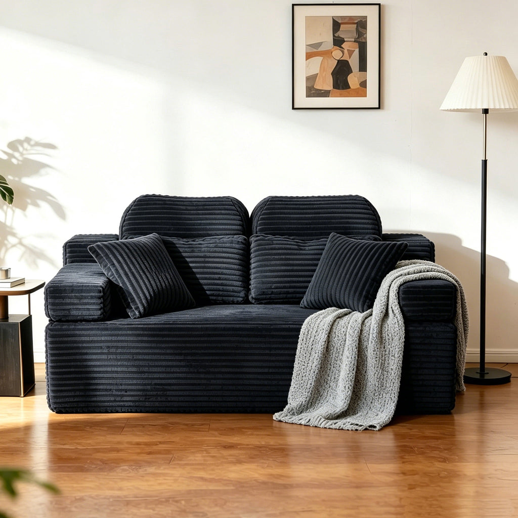 71 High Backrest Sofa for Small Spaces, Compressed Corduroy Couch with Deep Seating for Living Room, Bedroom, Dark Grey
