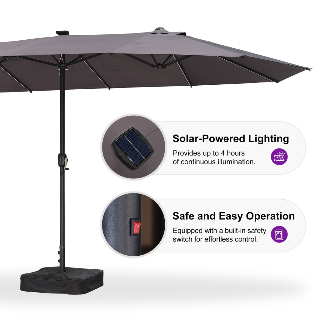 PURPLE LEAF 13ft Market Patio Umbrella with Solar LED and Base Double-Sided Sun Umbrellas for Pool Beach Deck Backyard Taupe
