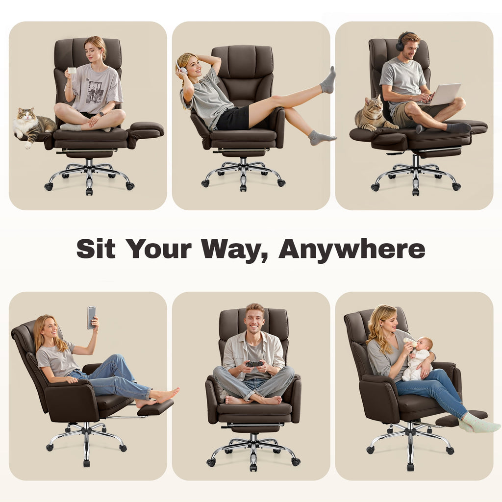 Primy Cross Legged Office Chair with Footrest & Convertible Armrests, 500LBS Capacity Home Desk Chair, Ergonomic Recliner with Lumbar Pillow, Criss Cross Design, Big and Tall Executive Chair