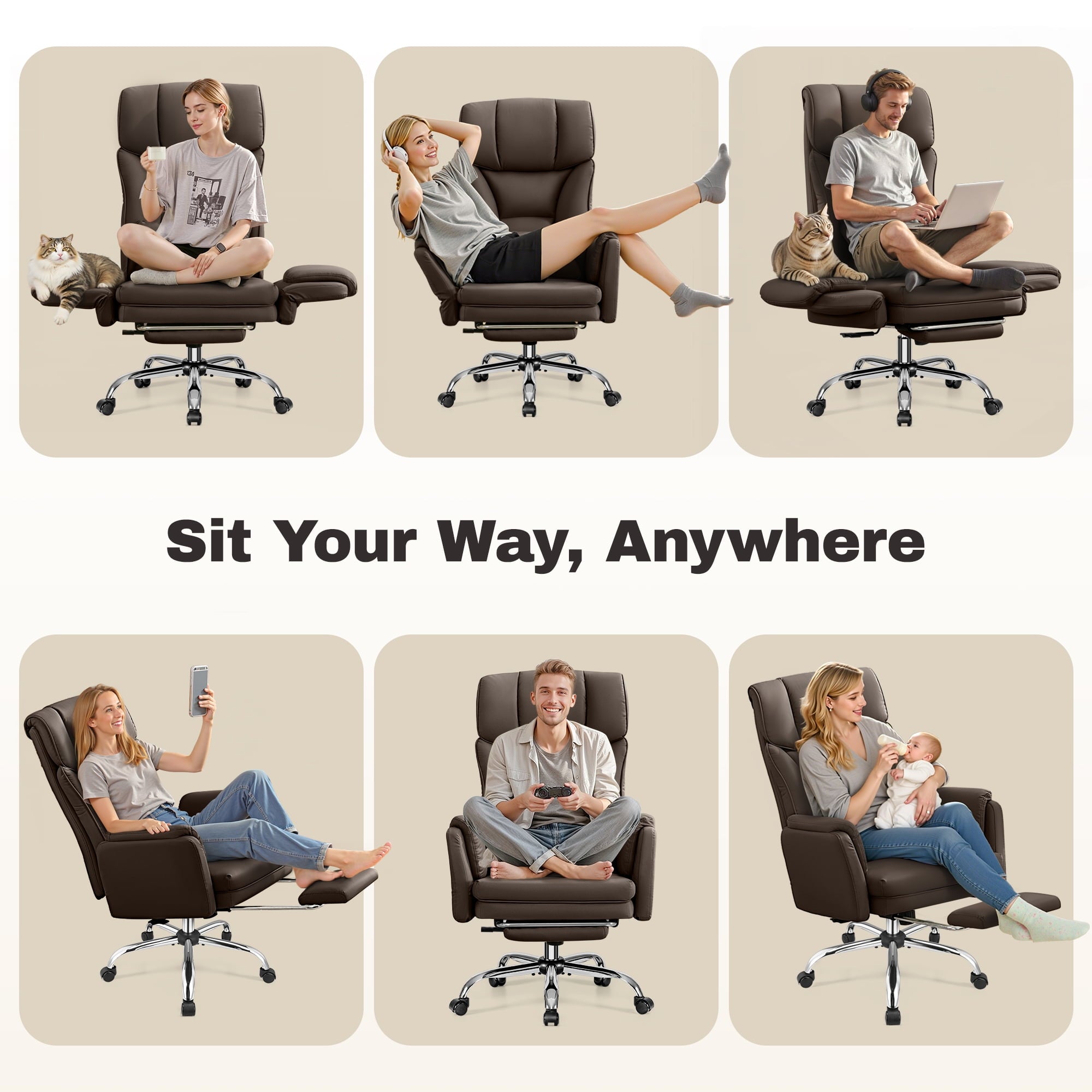Primy Cross Legged Office Chair with Footrest & Convertible Armrests, 500LBS Capacity Home Desk Chair, Ergonomic Recliner with Lumbar Pillow, Criss Cross Design, Big and Tall Executive Chair
