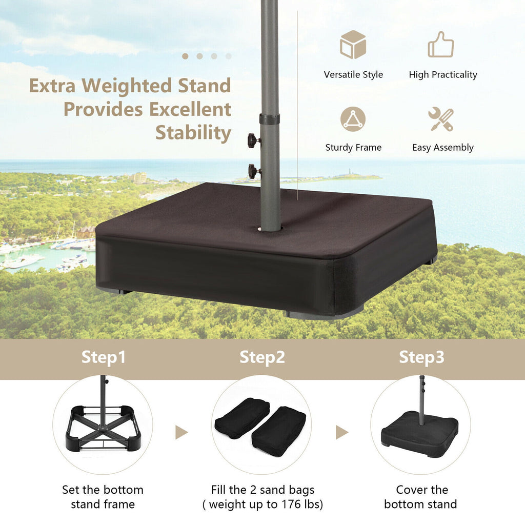 Gymax Outdoor 15' Double-Sided Patio Umbrella 48 Solar LED Lights Crank & Base Coffee