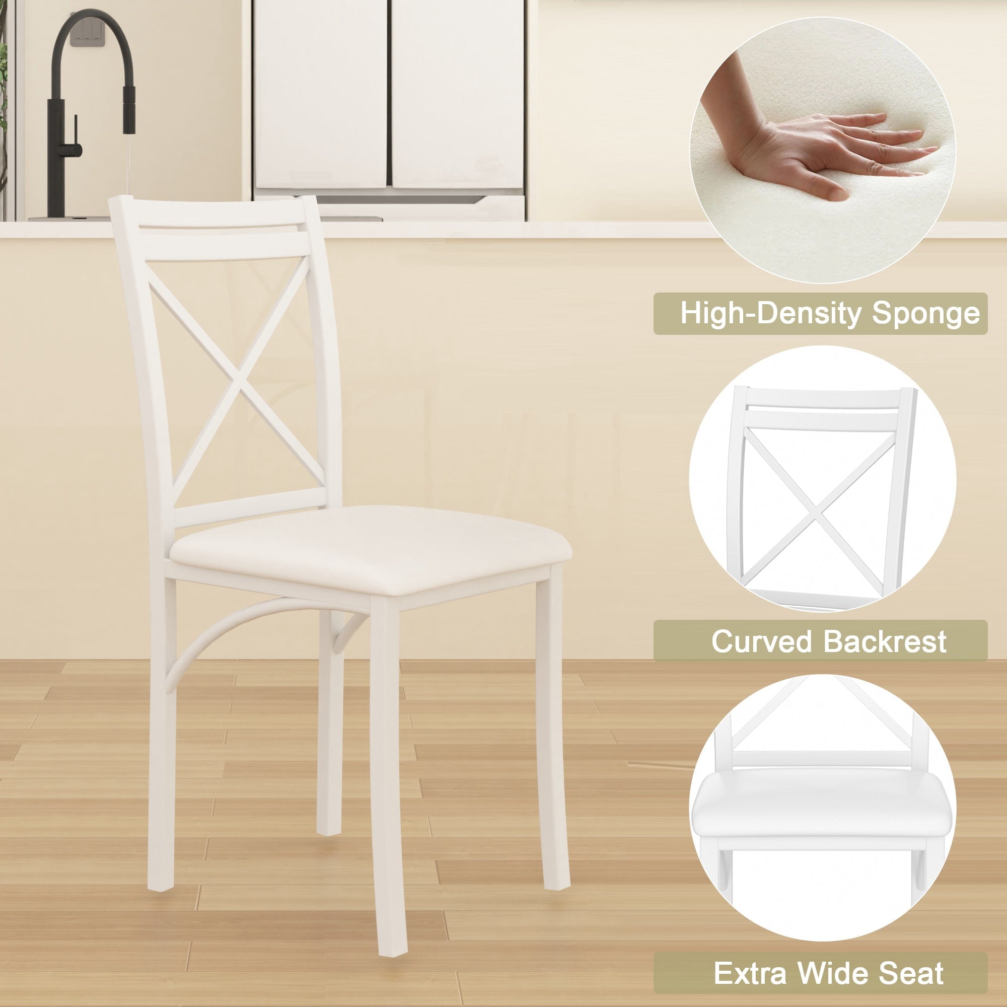 VECELO 5-Piece Dining Table Set, Modern Faux Marble Table and 4 Upholstered Chairs Set for 4, Round Dining Room Table Set for Small Space, Breakfast Nook, Apartment, Black