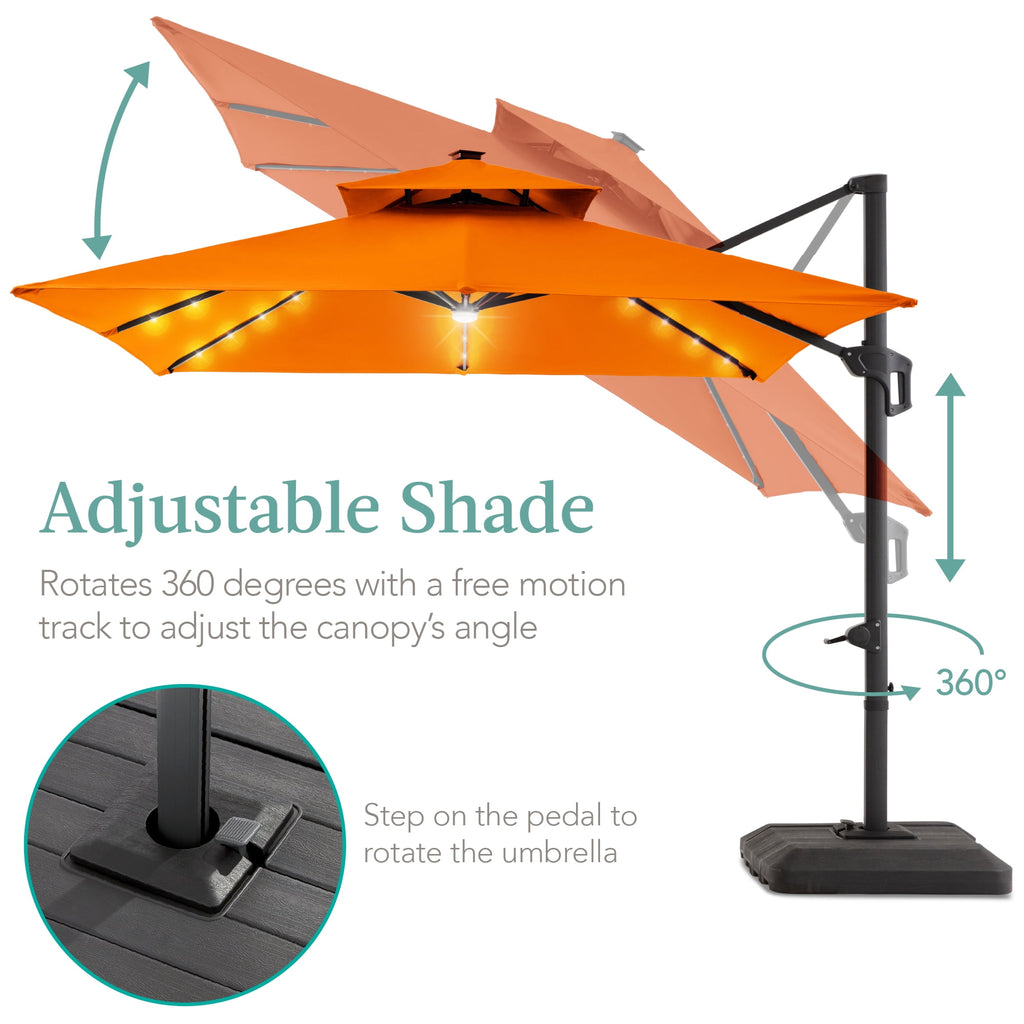 Best Choice Products 10x10ft 2-Tier Square Outdoor Solar LED Cantilever Patio Umbrella w/ Base Included - Tan