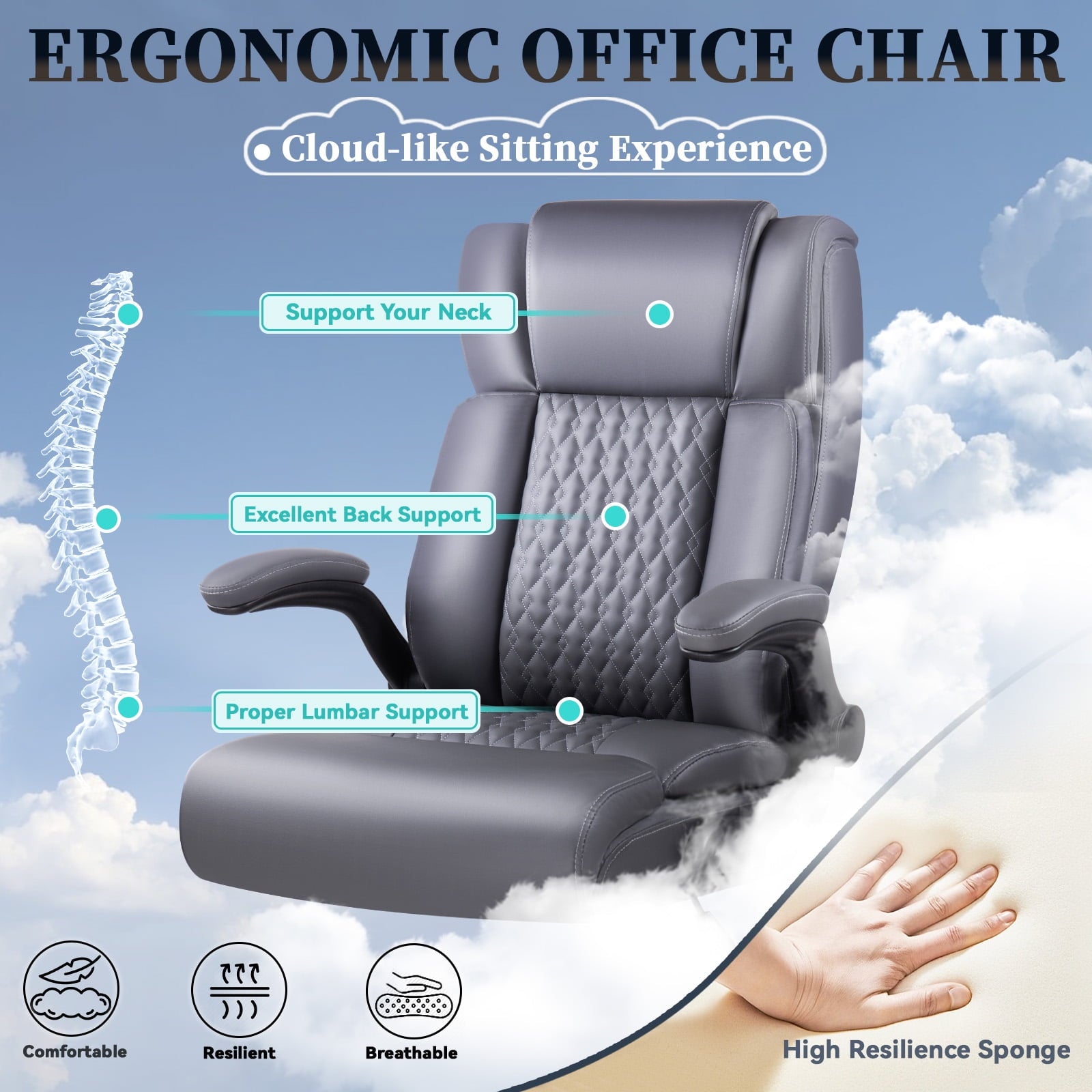 BOSSIN 400lbs Executive Office Chair with Foot Rest, Ergonomic Heavy Duty Big and Tall Desk Chair with Adjustable Headrest, High Back PU Leather Comfy Computer Chair